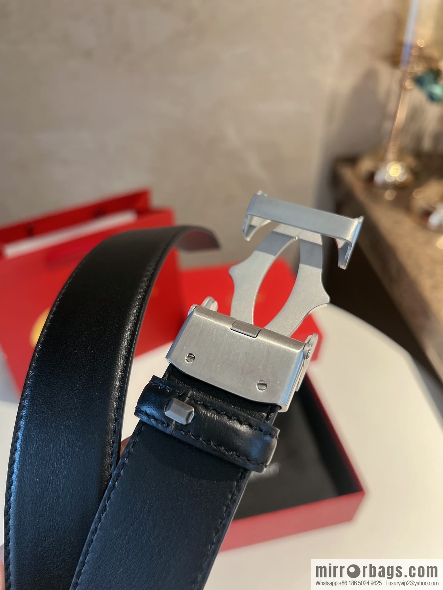 Cartier Men's 3.5cm Classic Stainless Steel Double C Automatic Buckle, Double Sided First Cowhide Belt Alveolar Belt