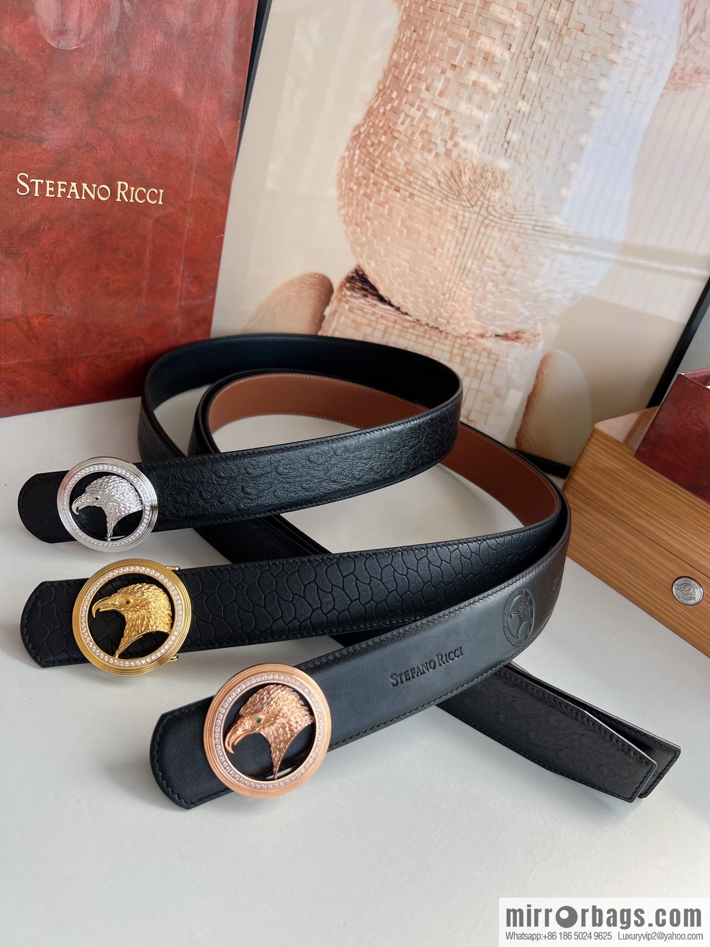 Stefano. Ricci Stephen, Selected Cowhide Press Textured Belt 3.8cm