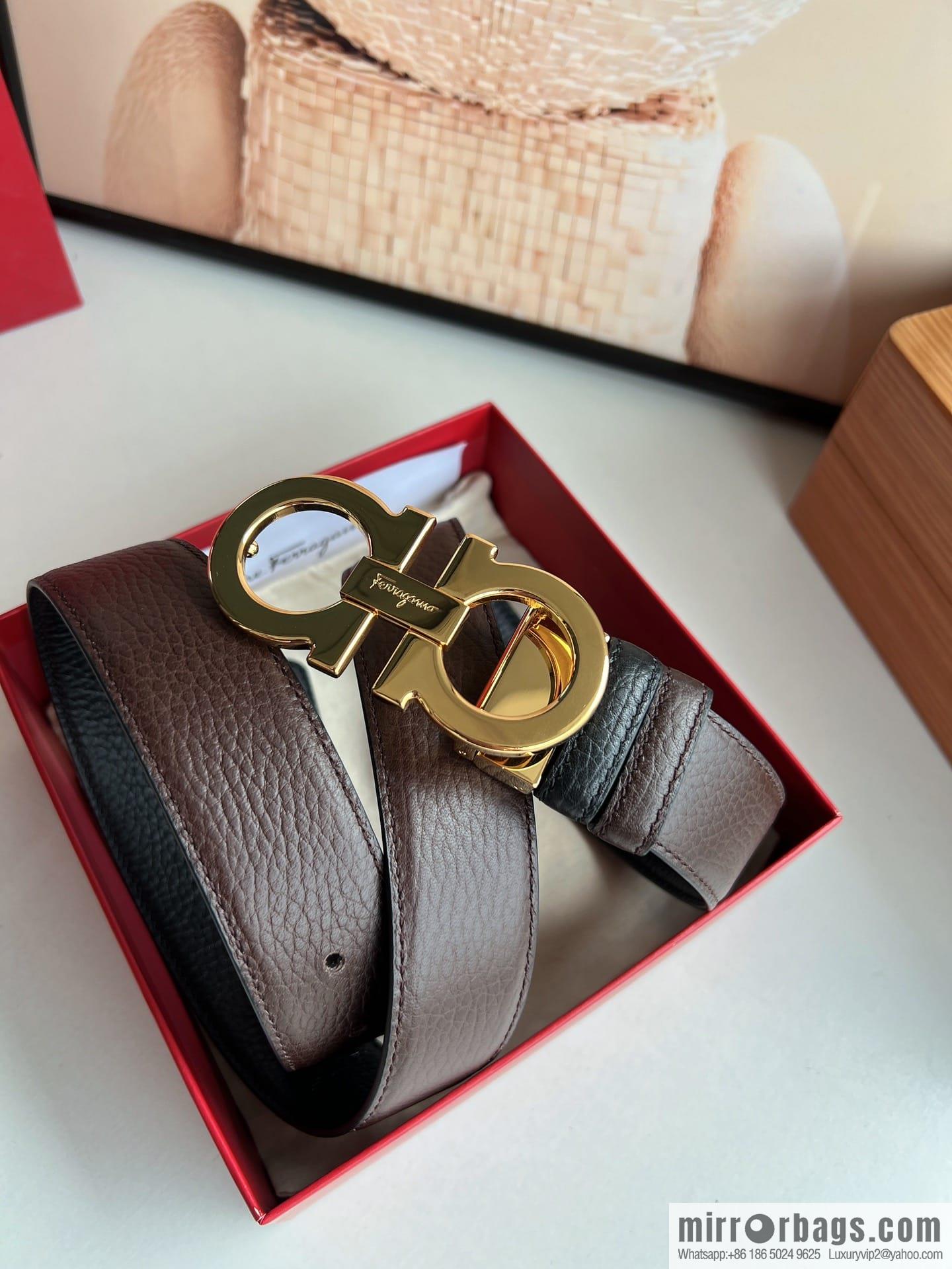 Ferragamo Ferragamo, Exquisite 8-Figure Metal Glossy Clip Buckle Men's 3.5cm Belt