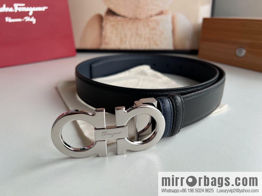 Ferragamo Ferragamo, Exquisite 8-Figure Metal Glossy Clip Buckle Men's 3.5cm Belt