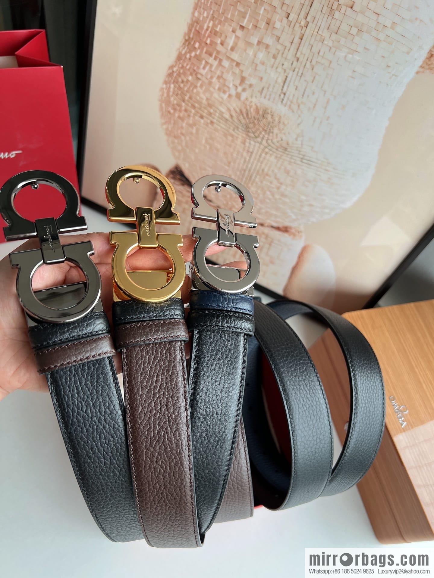 Ferragamo Ferragamo, Exquisite 8-Figure Metal Glossy Clip Buckle Men's 3.5cm Belt