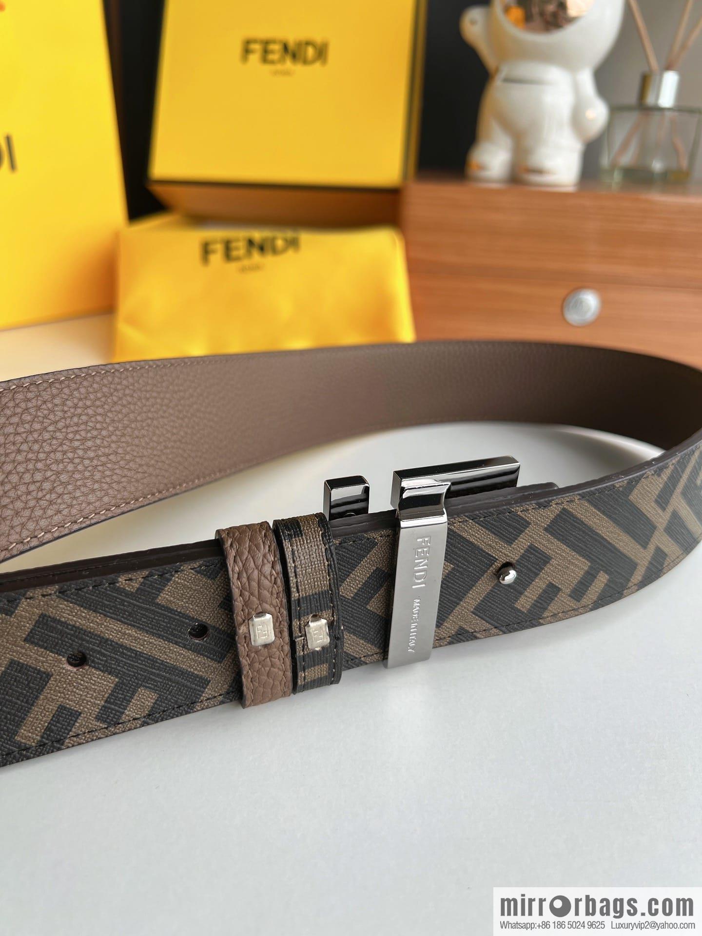 FENDI Fendi, Metal Buckle Printed Fabric Cowhide 4.0cm Belt