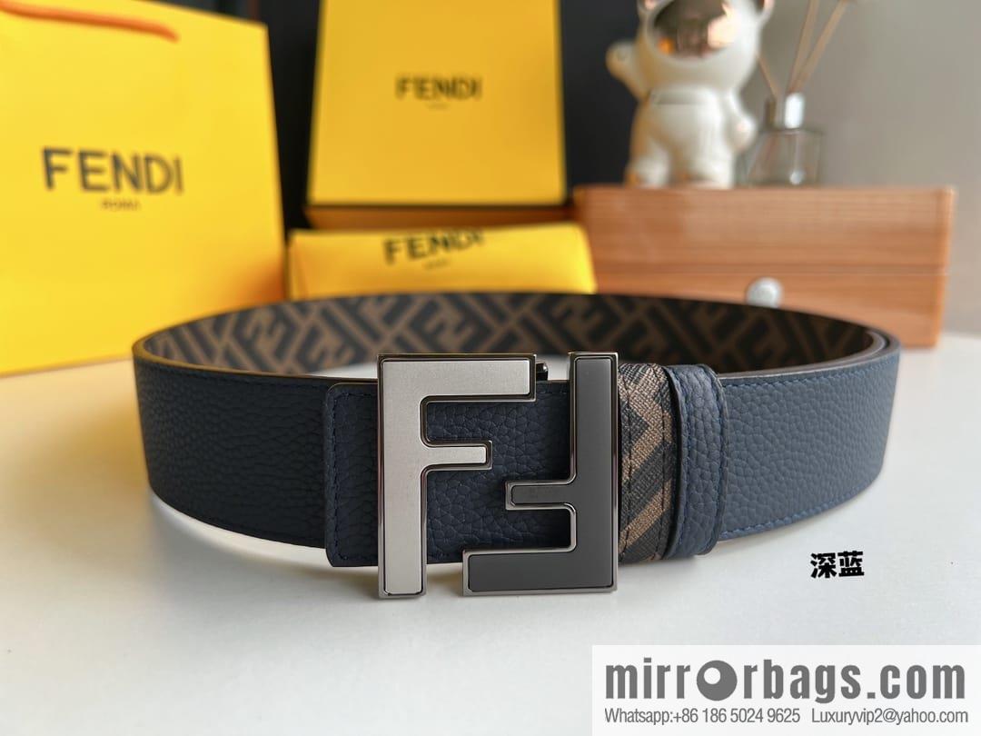 FENDI Fendi, Metal Buckle Printed Fabric Cowhide 4.0cm Belt