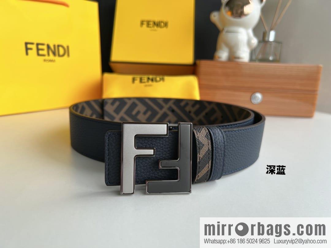 FENDI Fendi, Metal Buckle Printed Fabric Cowhide 4.0cm Belt