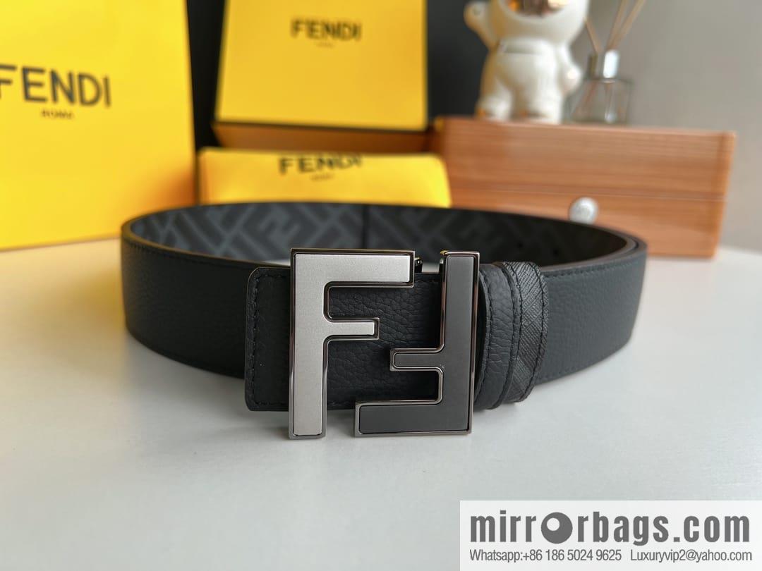 FENDI Fendi, Metal Buckle Printed Fabric Cowhide 4.0cm Belt