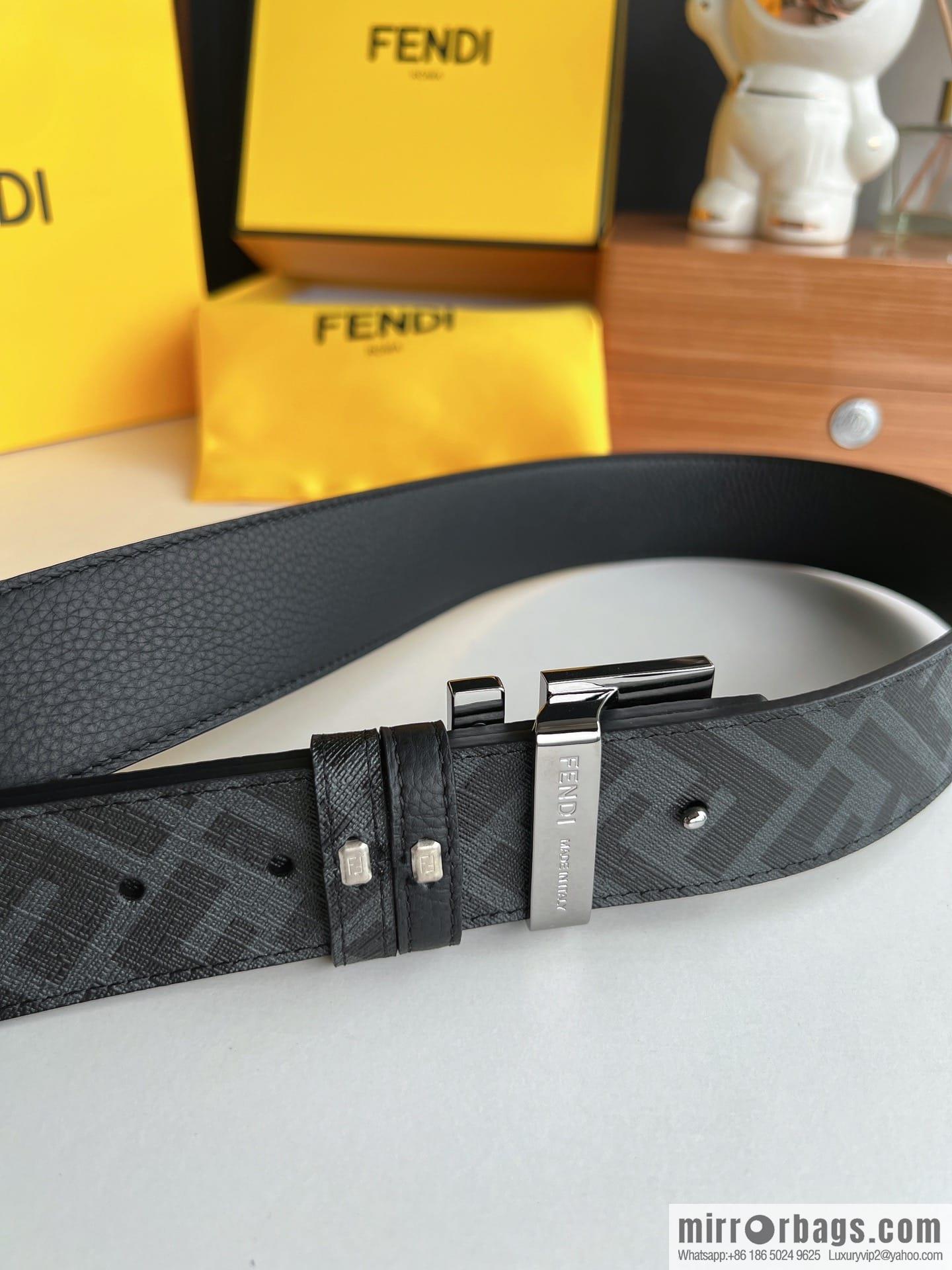 FENDI Fendi, Metal Buckle Printed Fabric Cowhide 4.0cm Belt