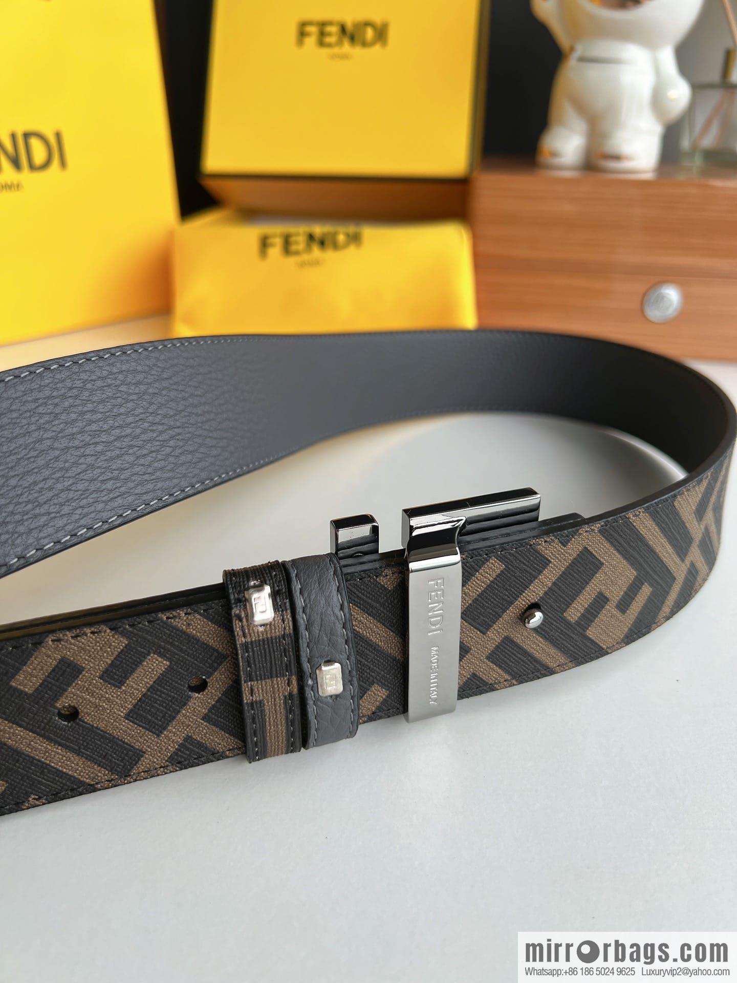 FENDI Fendi, Metal Buckle Printed Fabric Cowhide 4.0cm Belt