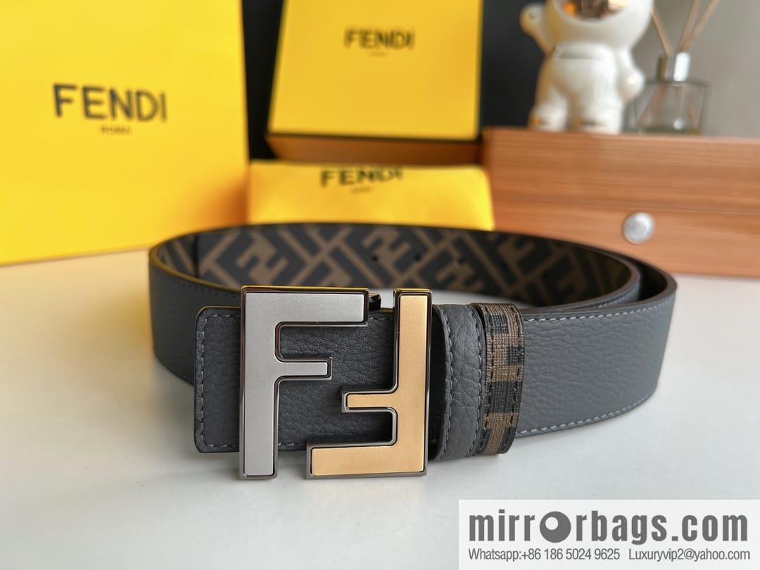 FENDI Fendi, Metal Buckle Printed Fabric Cowhide 4.0cm Belt