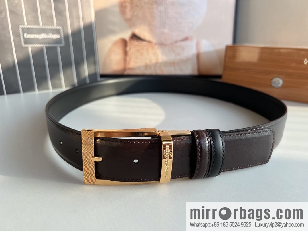 Zegna, double-sided first-layer cowhide texture rotating pin buckle men's 3.5cm belt