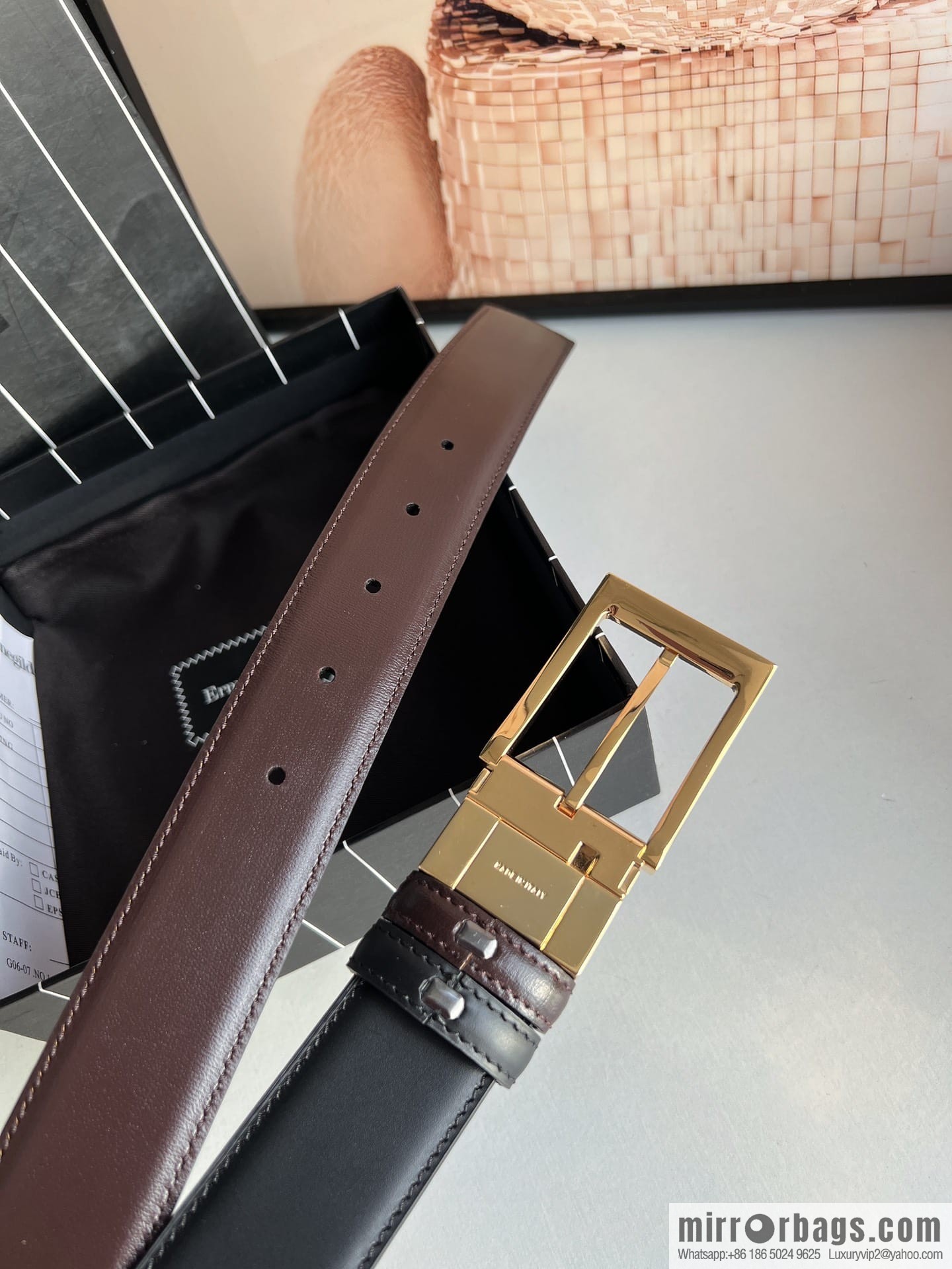 Zegna, double-sided first-layer cowhide texture rotating pin buckle men's 3.5cm belt