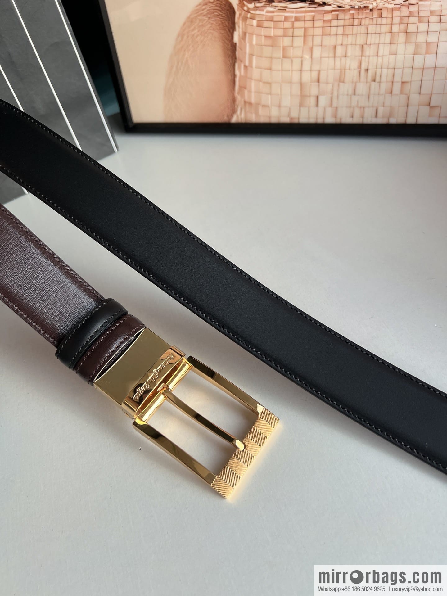 Zegna, double-sided first-layer cowhide texture rotating pin buckle men's 3.5cm belt