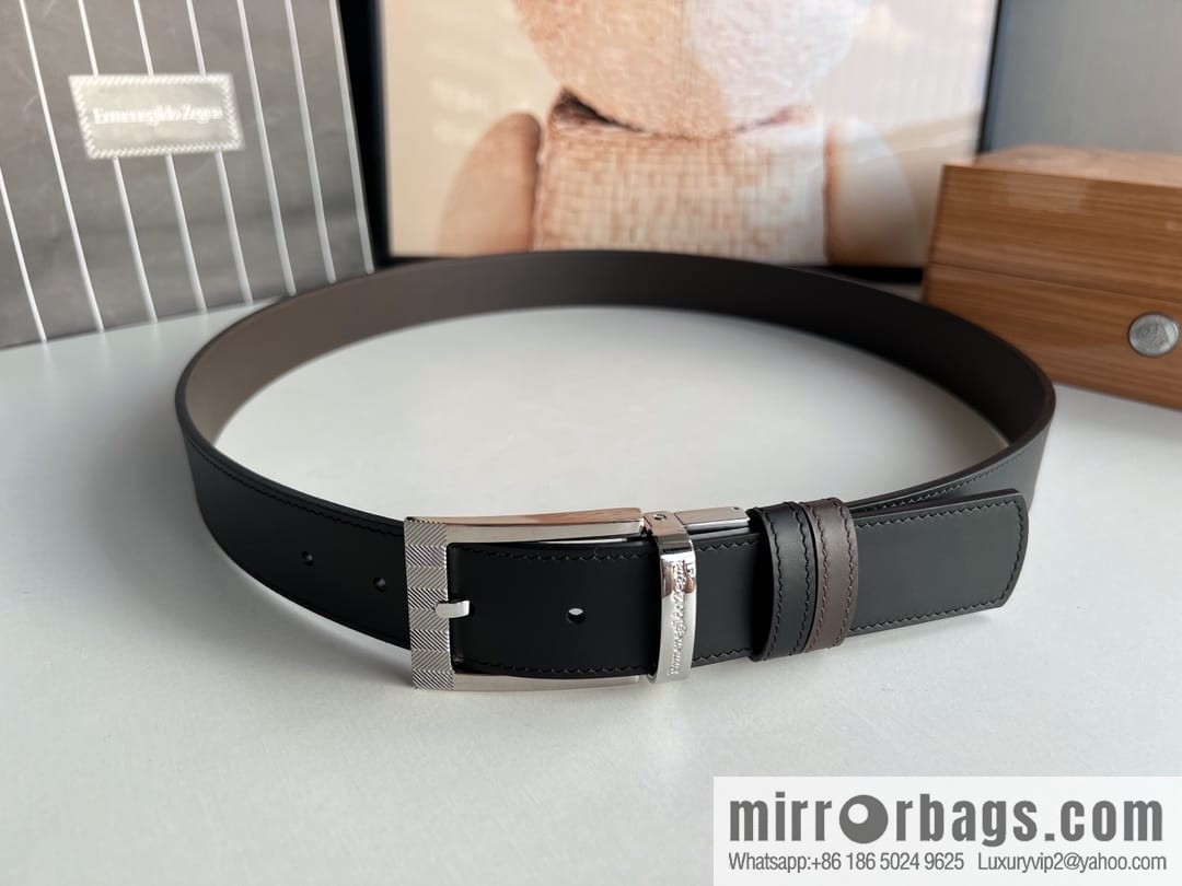 Zegna, double-sided first-layer cowhide texture rotating pin buckle men's 3.5cm belt