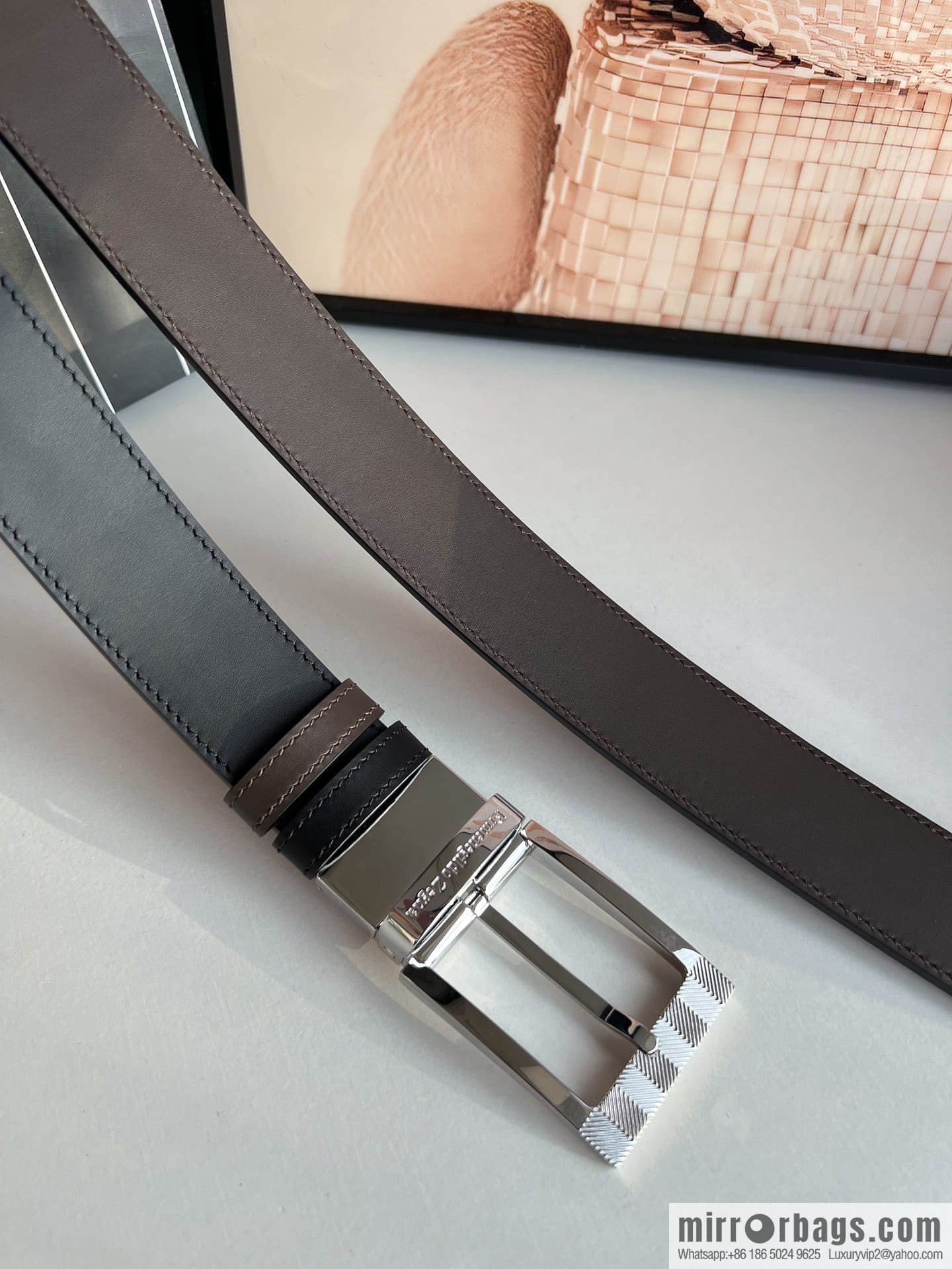 Zegna, double-sided first-layer cowhide texture rotating pin buckle men's 3.5cm belt