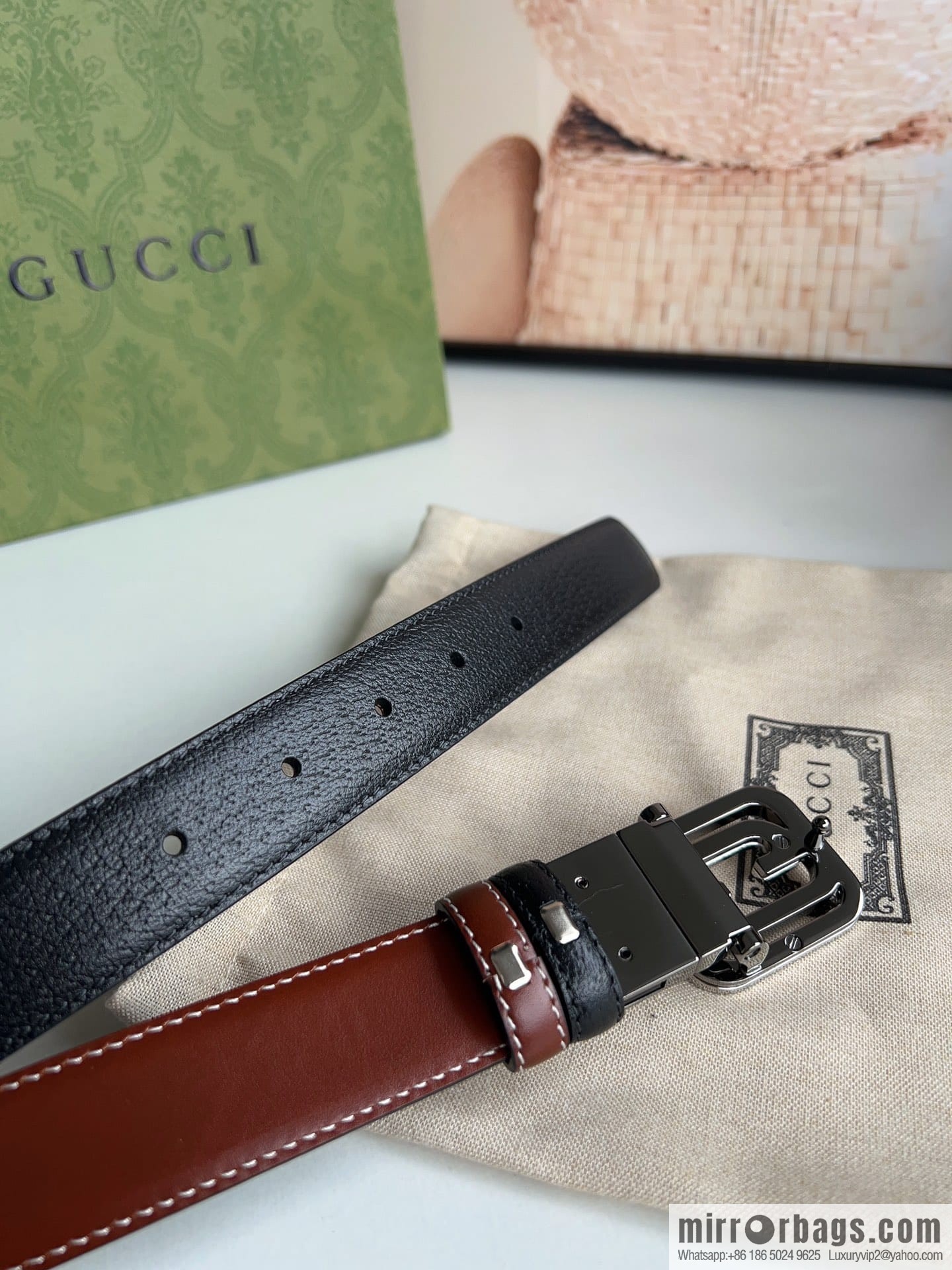 Gucci Gucci, square interlocking double G-buckle men's 3.0cm belt