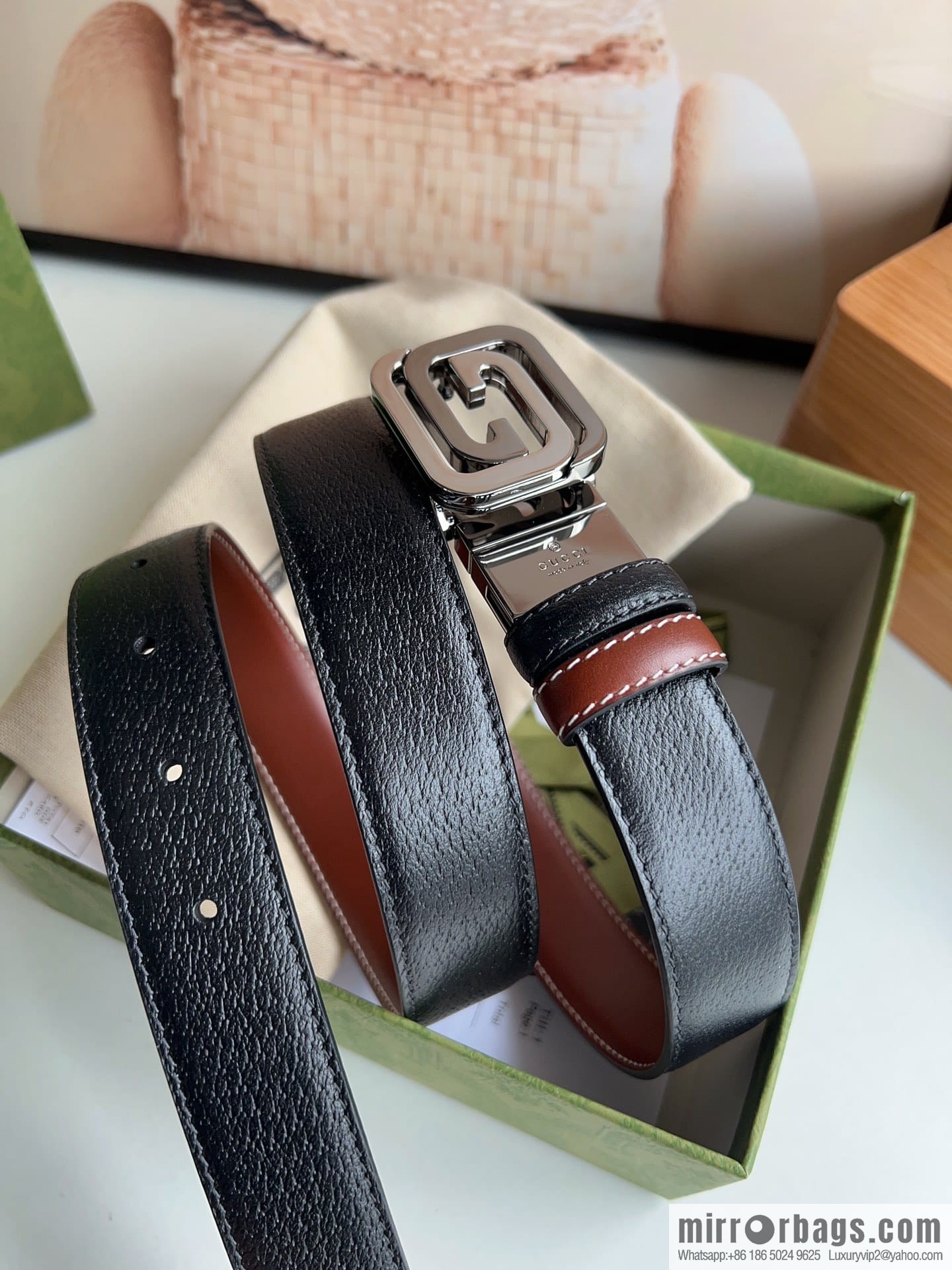 Gucci Gucci, square interlocking double G-buckle men's 3.0cm belt