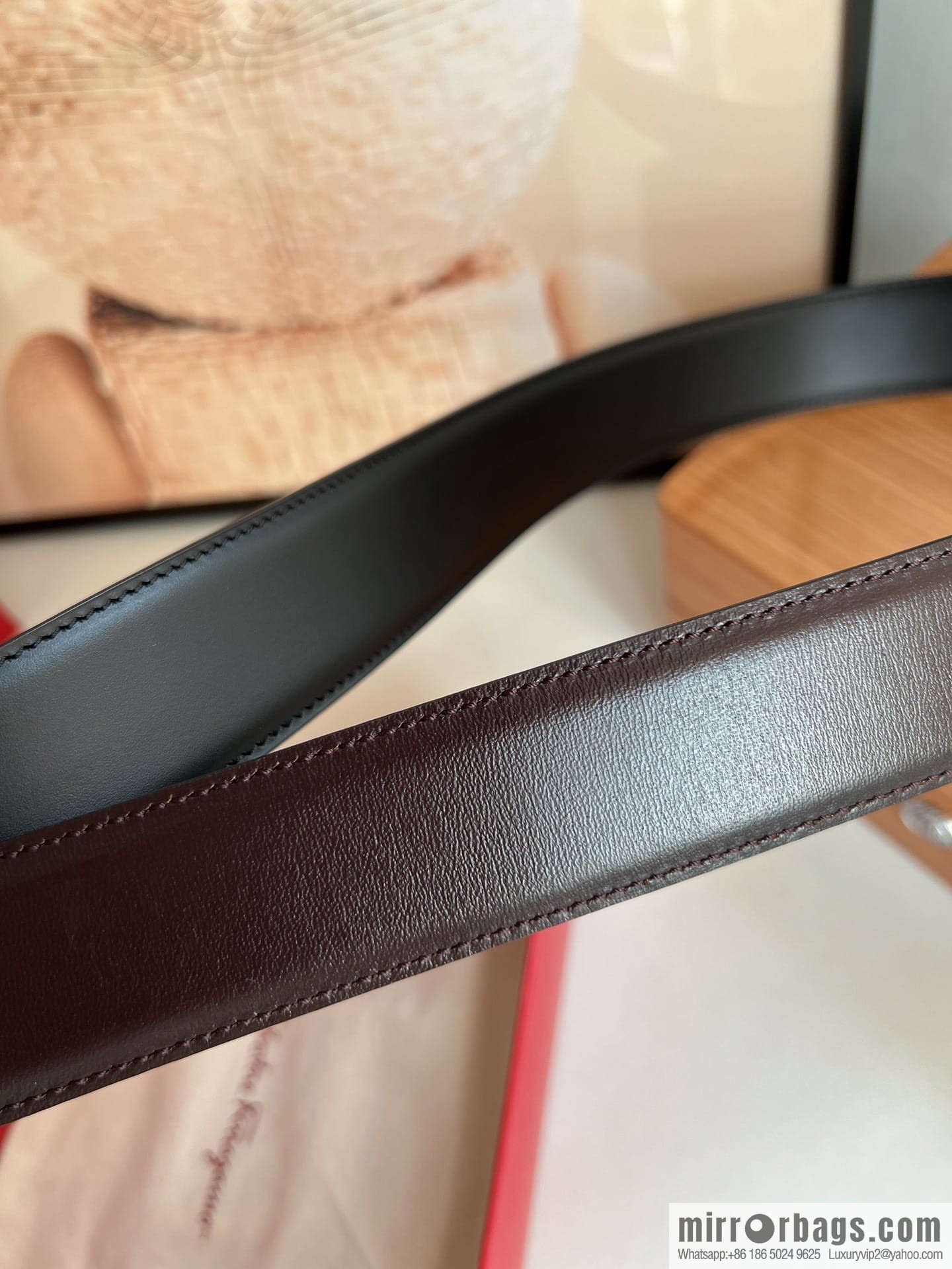Salvatore Ferragamo Men's 3.5cm Delicate Double Circle Original Rhombus Buckle with First Cowhide Double Sided Belt