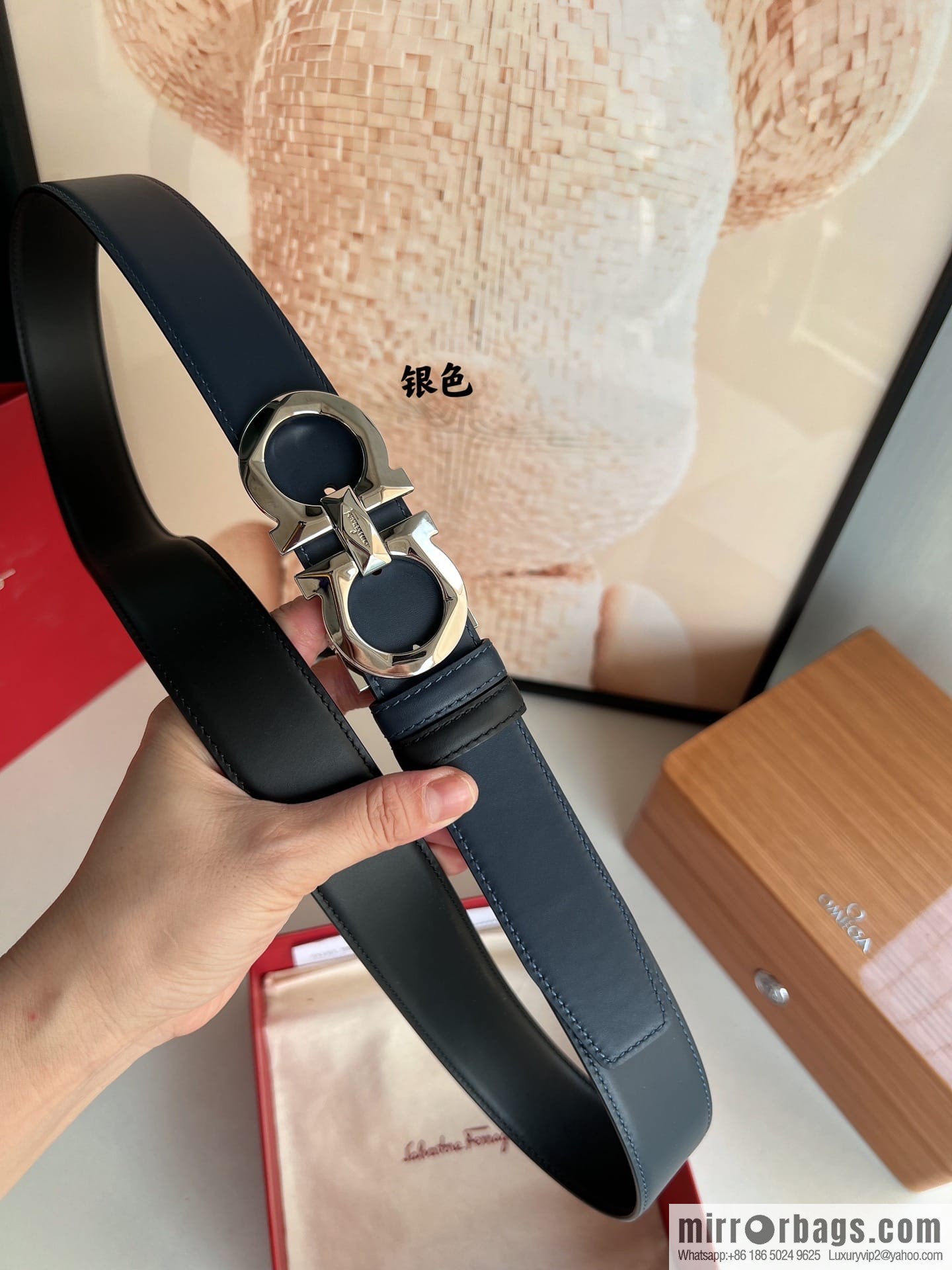 Salvatore Ferragamo Men's 3.5cm Delicate Double Circle Original Rhombus Buckle with First Cowhide Double Sided Belt