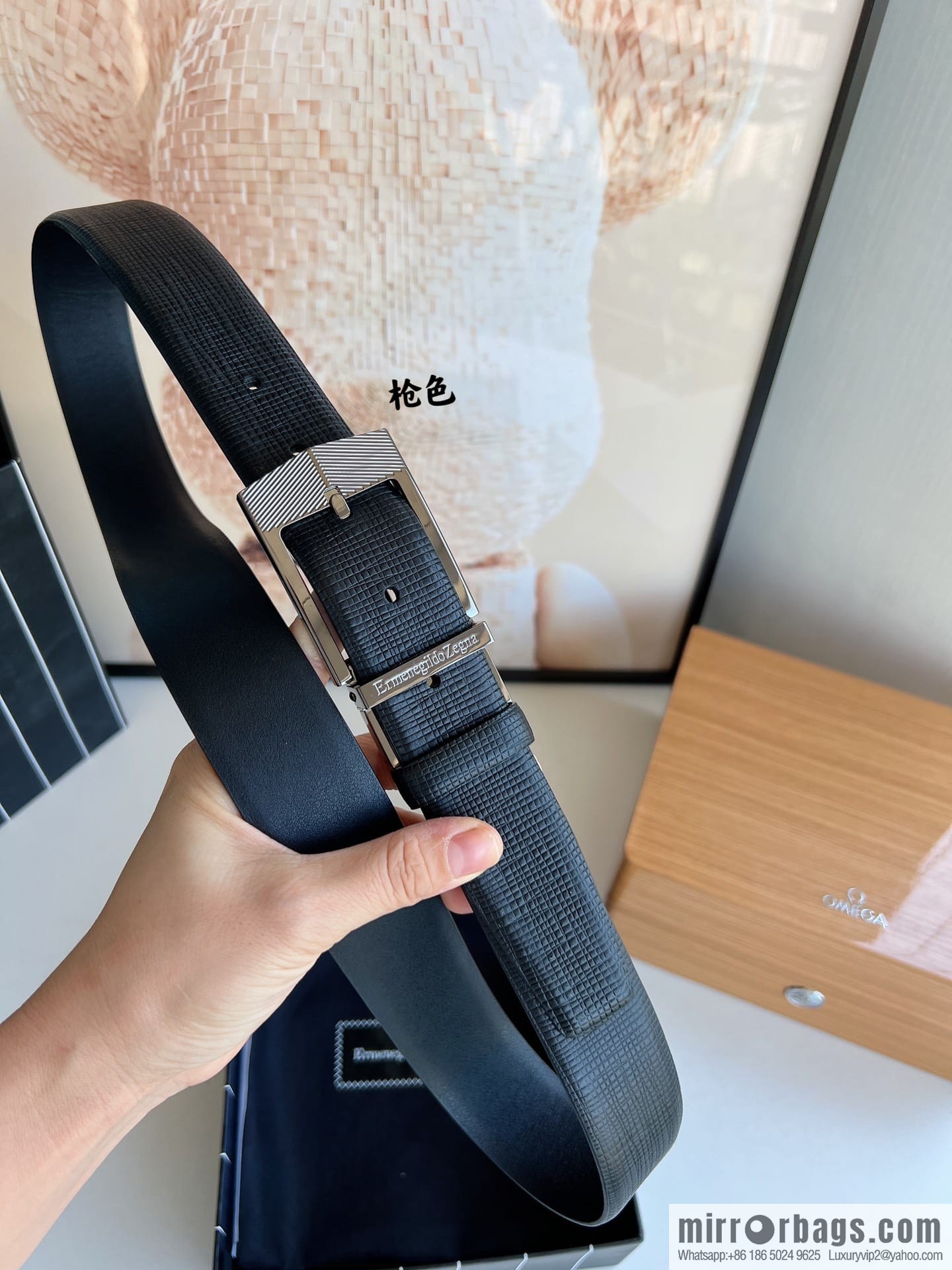 Zegna, black imported cowhide material belt 3.5cm