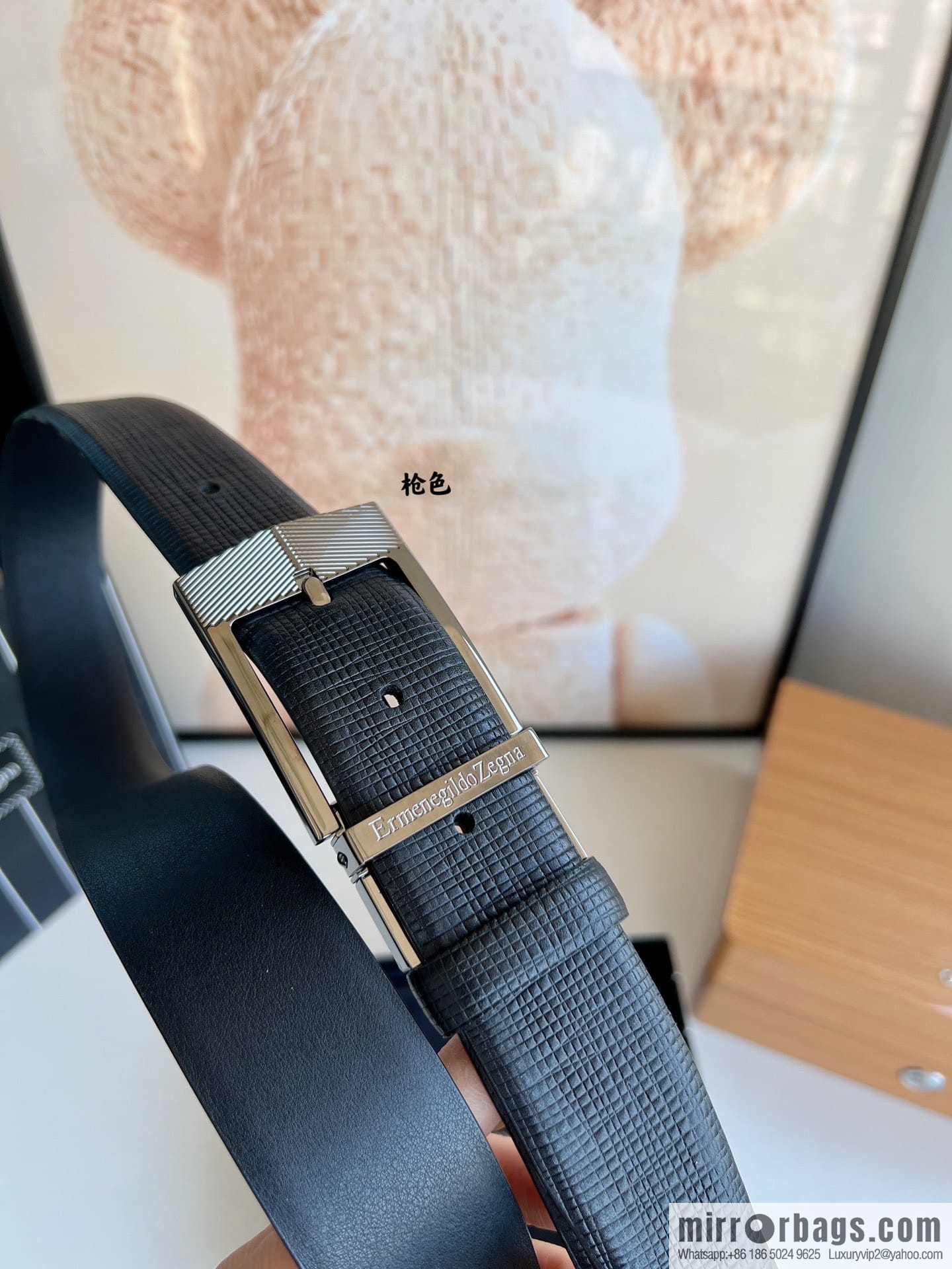 Zegna, black imported cowhide material belt 3.5cm