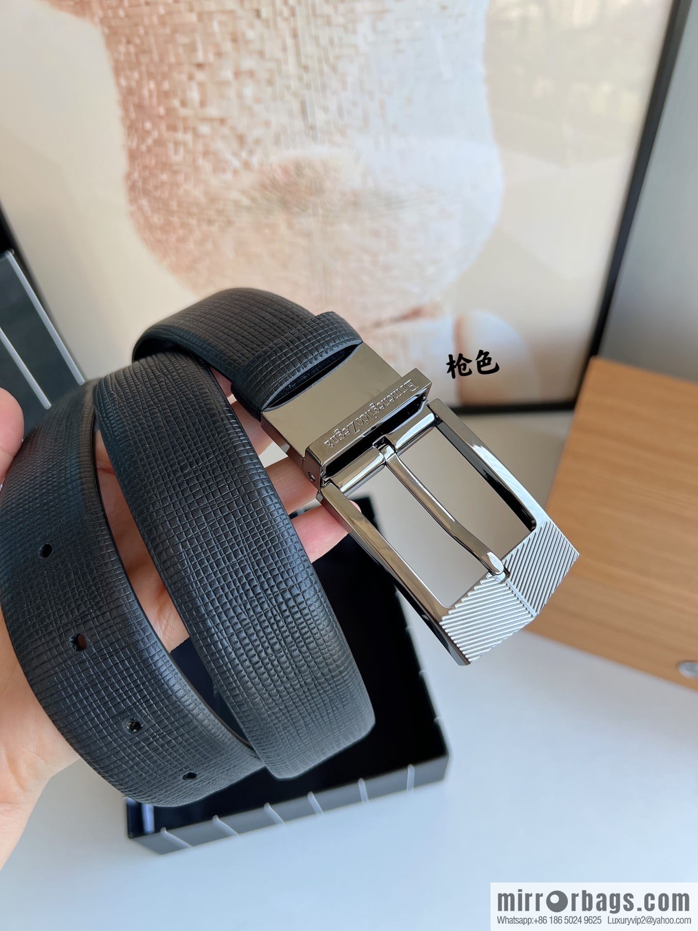 Zegna, black imported cowhide material belt 3.5cm