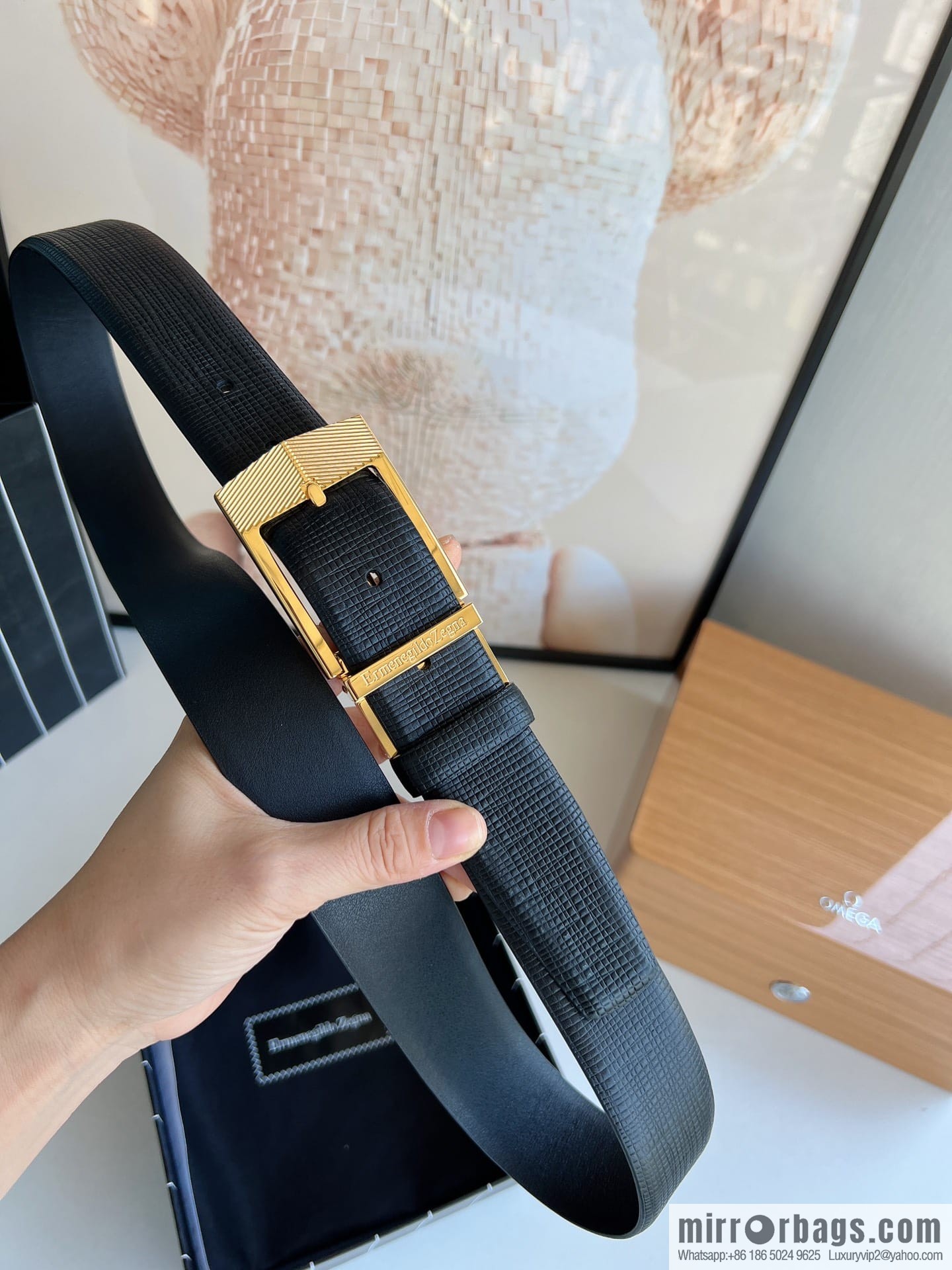 Zegna, black imported cowhide material belt 3.5cm