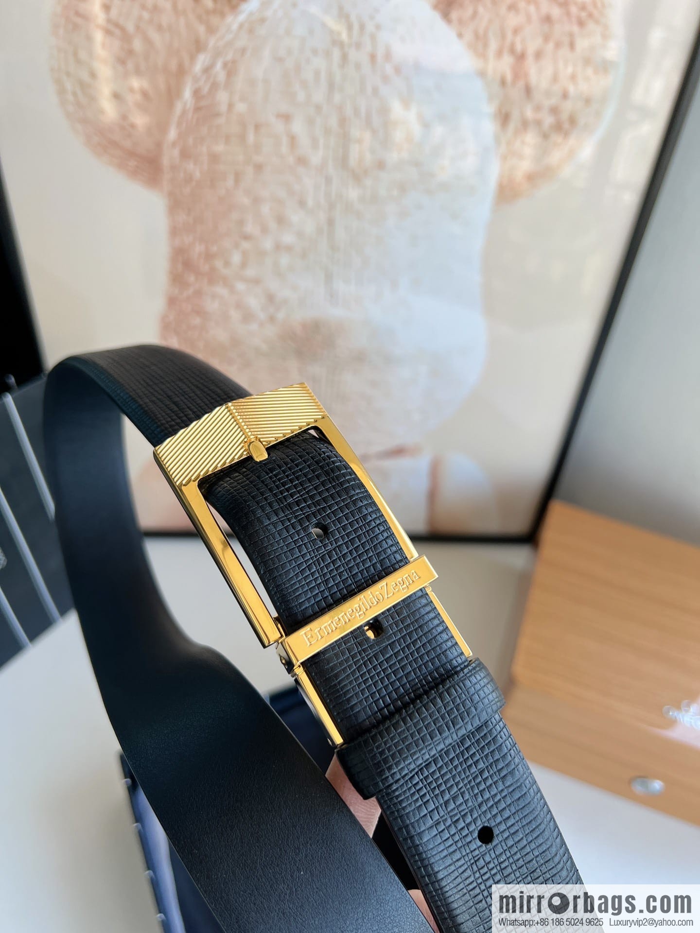 Zegna, black imported cowhide material belt 3.5cm