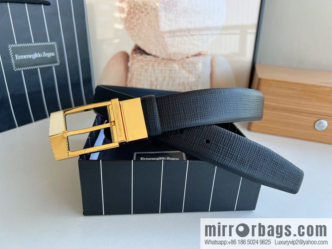 Zegna, black imported cowhide material belt 3.5cm