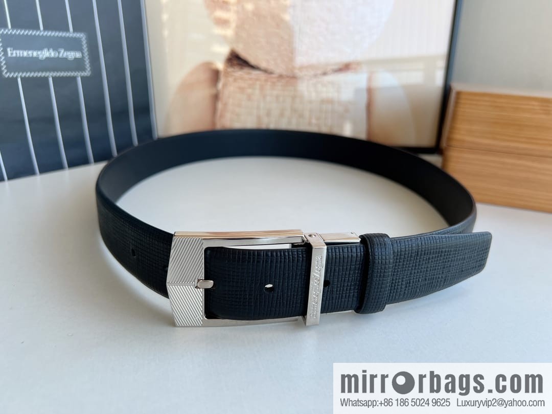 Zegna, black imported cowhide material belt 3.5cm
