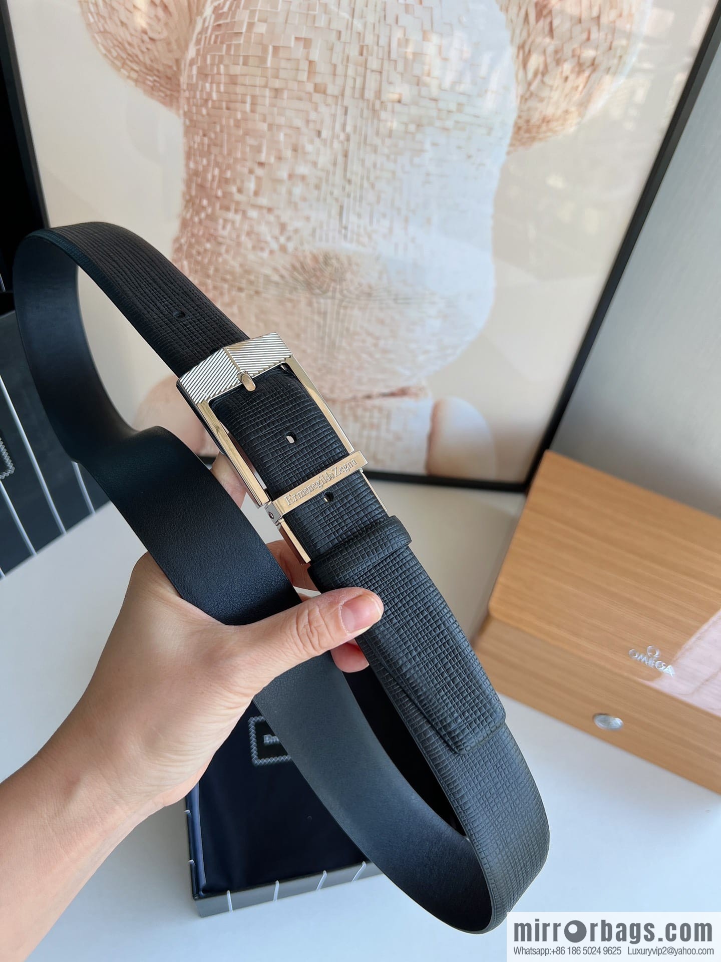 Zegna, black imported cowhide material belt 3.5cm