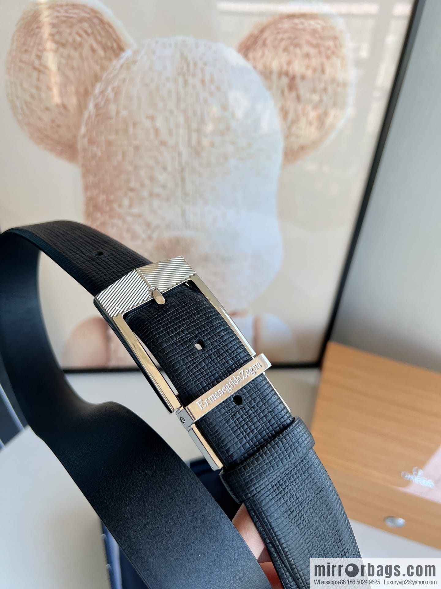 Zegna, black imported cowhide material belt 3.5cm