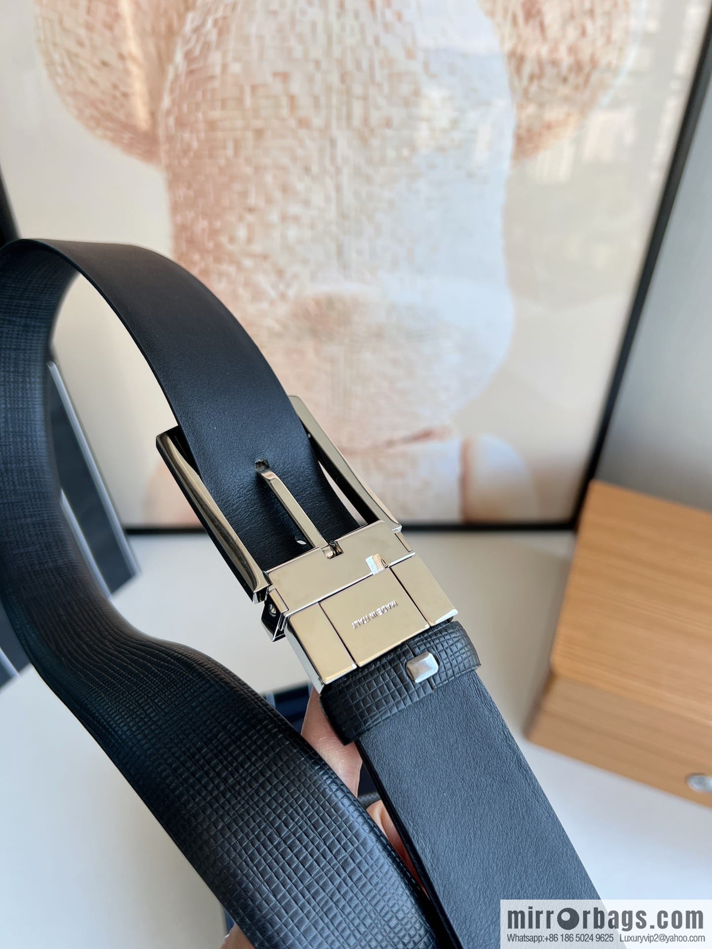 Zegna, black imported cowhide material belt 3.5cm