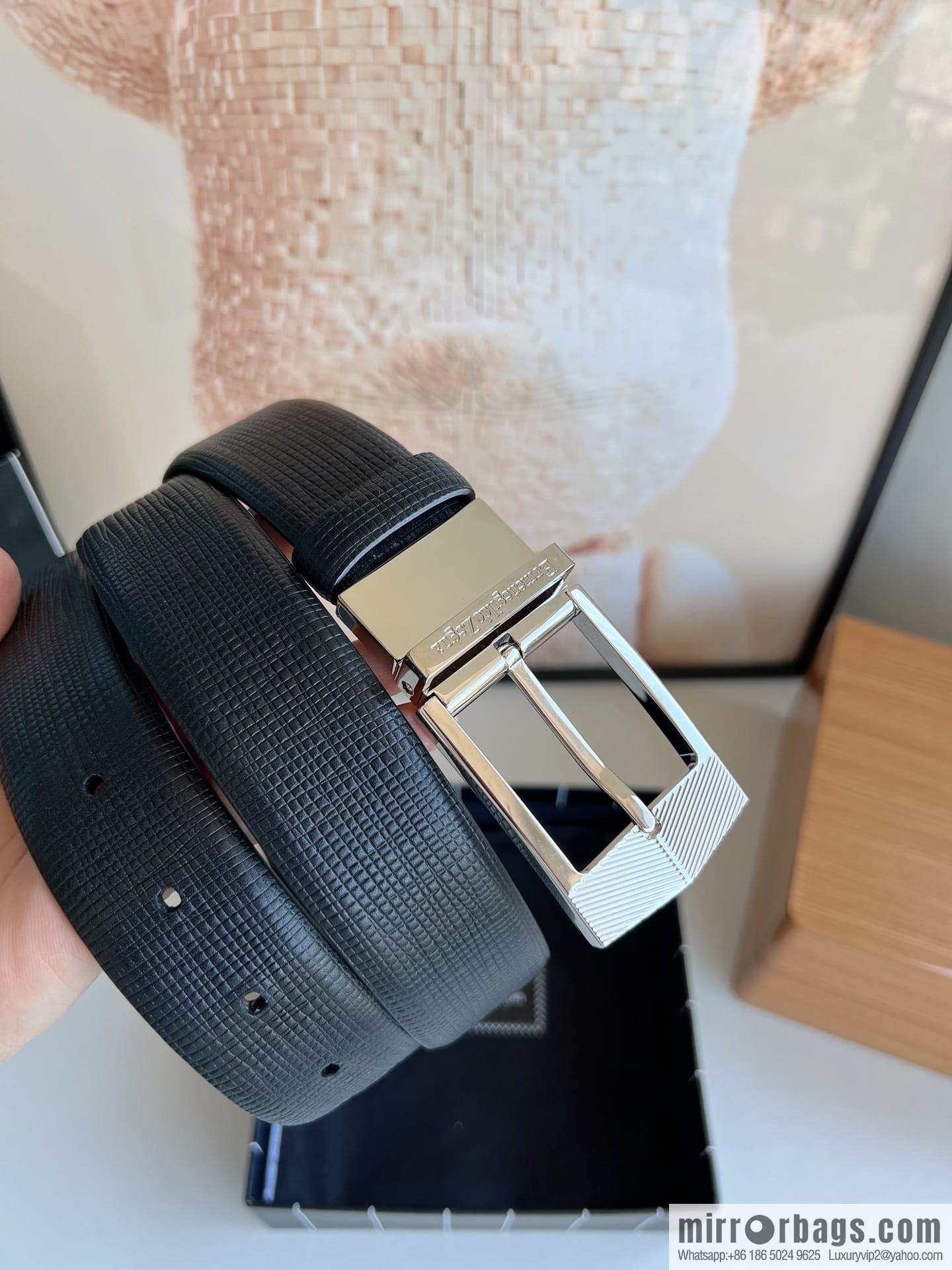 Zegna, black imported cowhide material belt 3.5cm