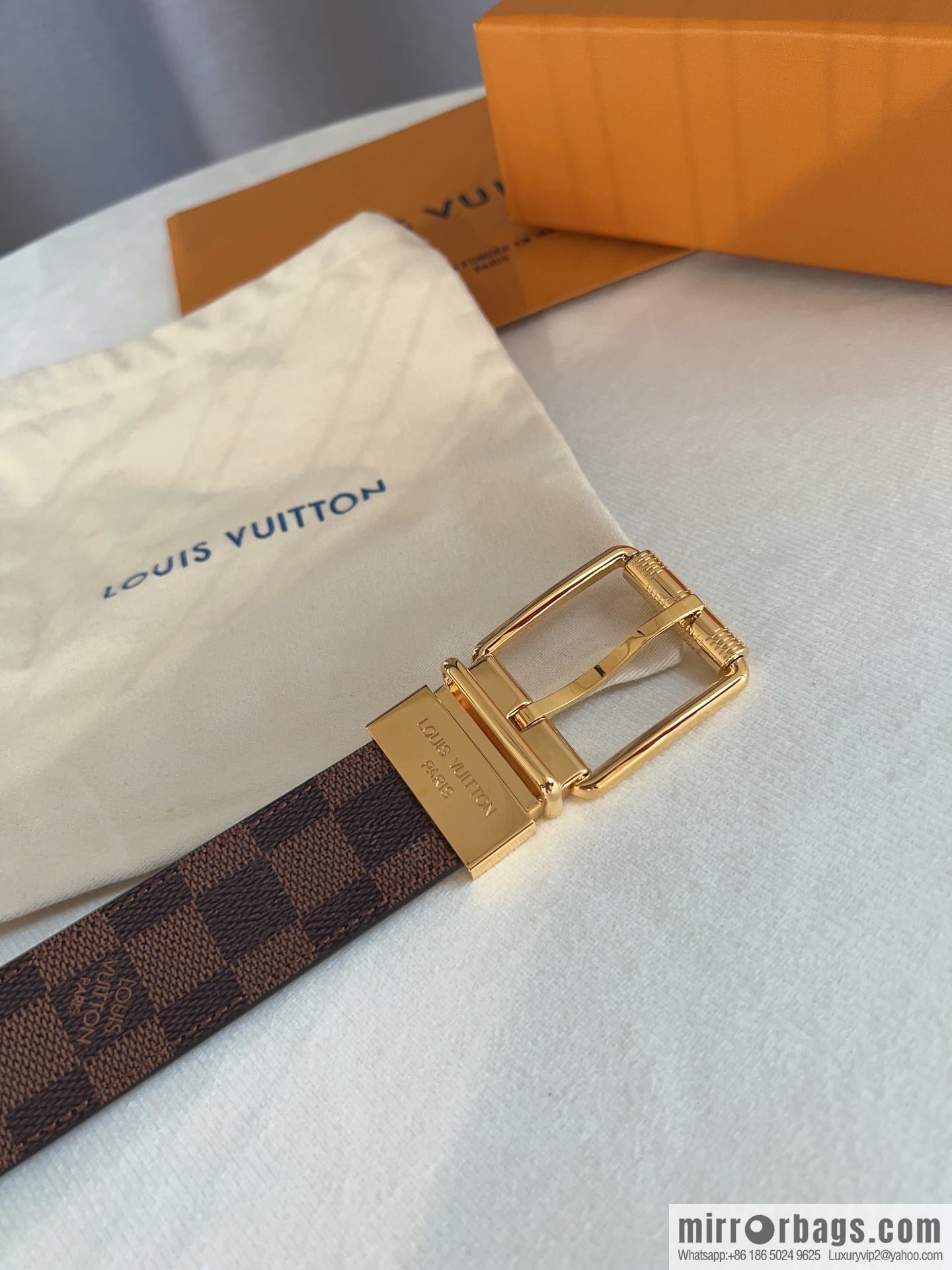 Louis Vuitton/Leather Lined Metal Buckle Damier Canvas Belt Men 35mm