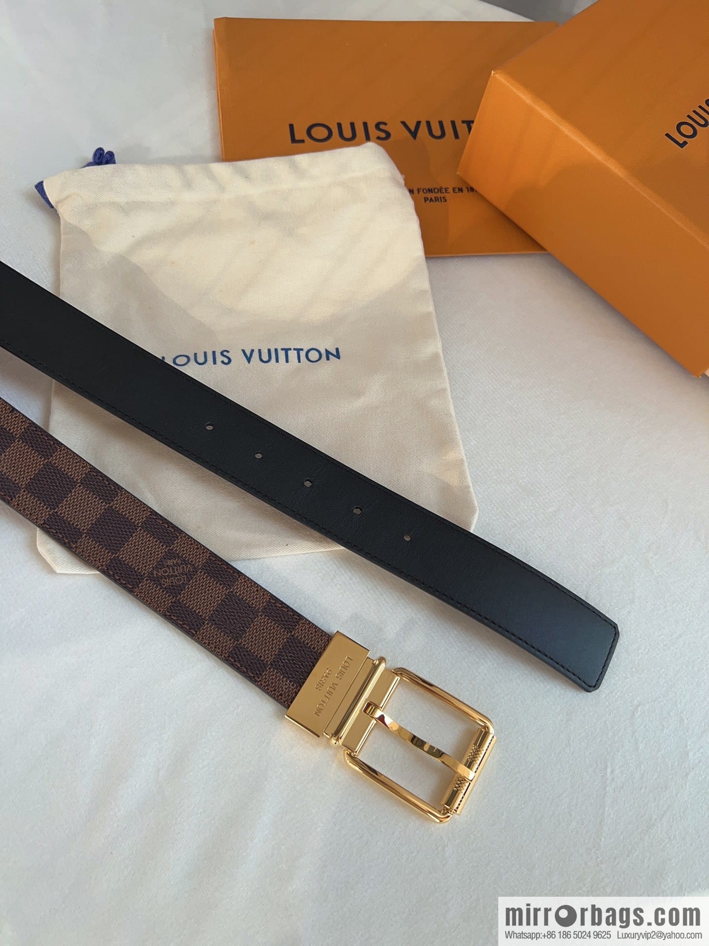 Louis Vuitton/Leather Lined Metal Buckle Damier Canvas Belt Men 35mm