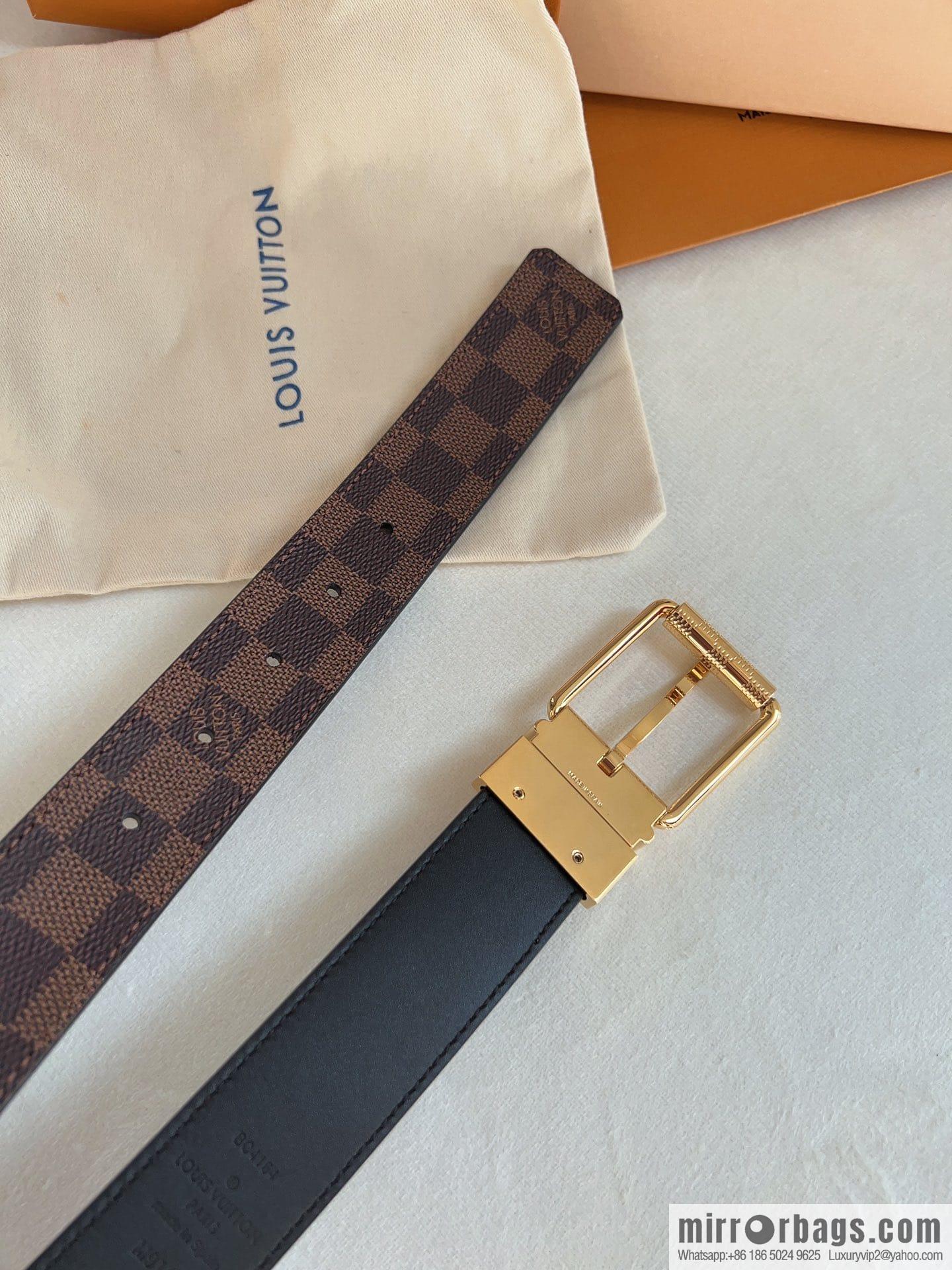 Louis Vuitton/Leather Lined Metal Buckle Damier Canvas Belt Men 35mm