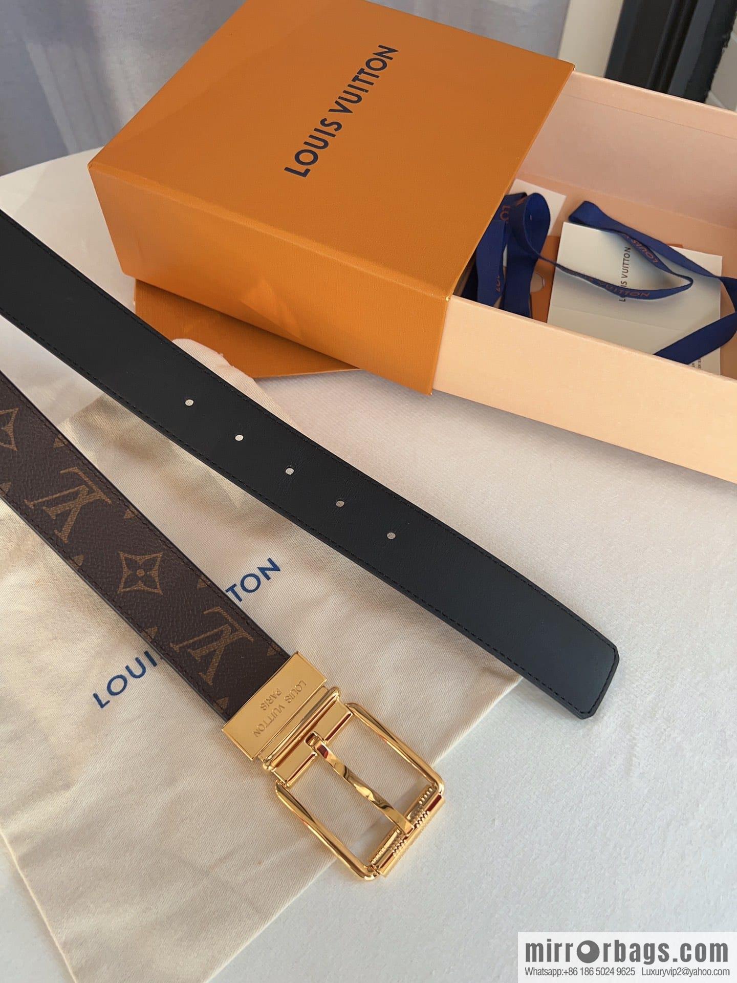 Louis Vuitton/Leather Lined Metal Buckle Damier Canvas Belt Men 35mm