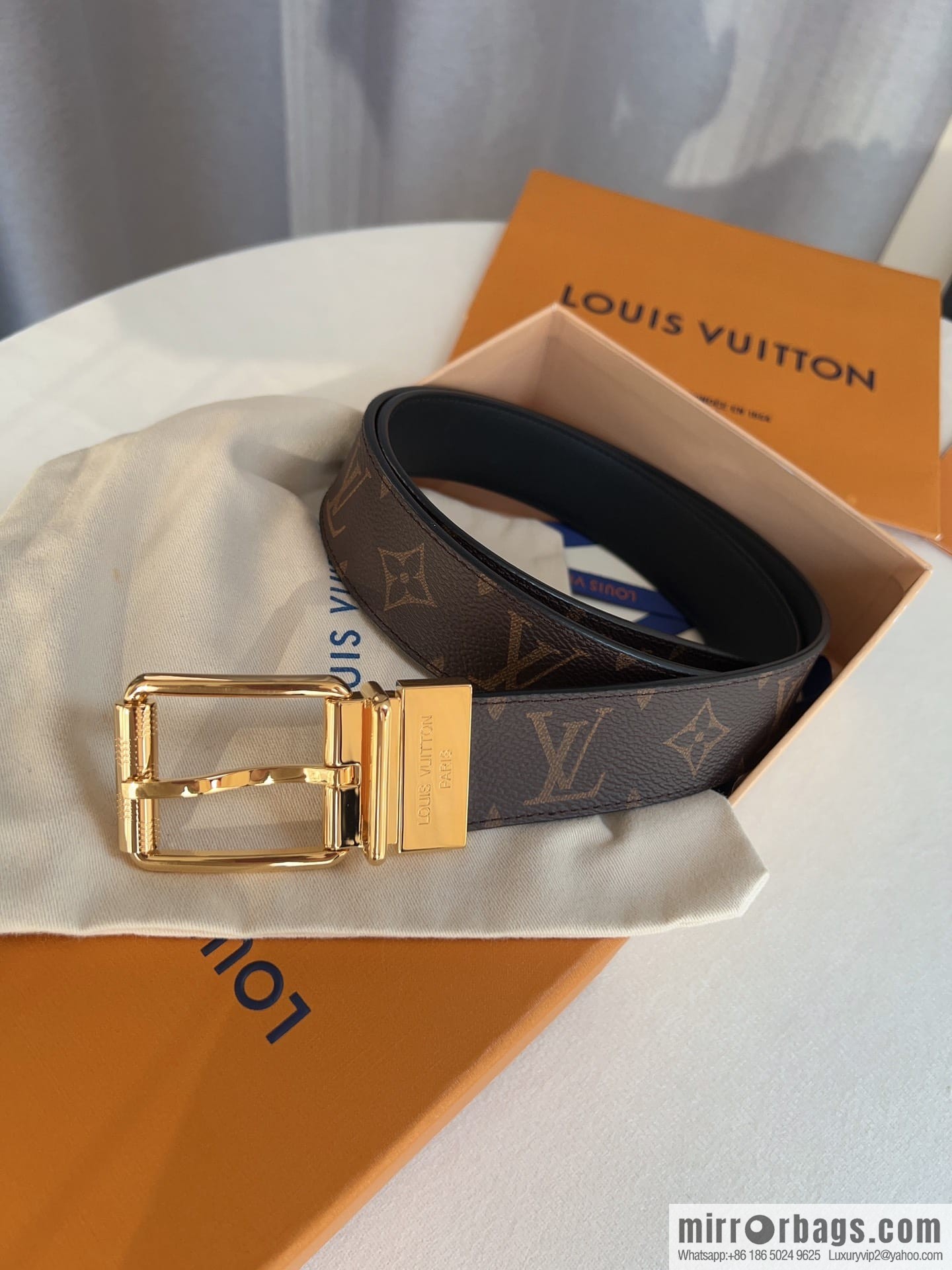 Louis Vuitton/Leather Lined Metal Buckle Damier Canvas Belt Men 35mm