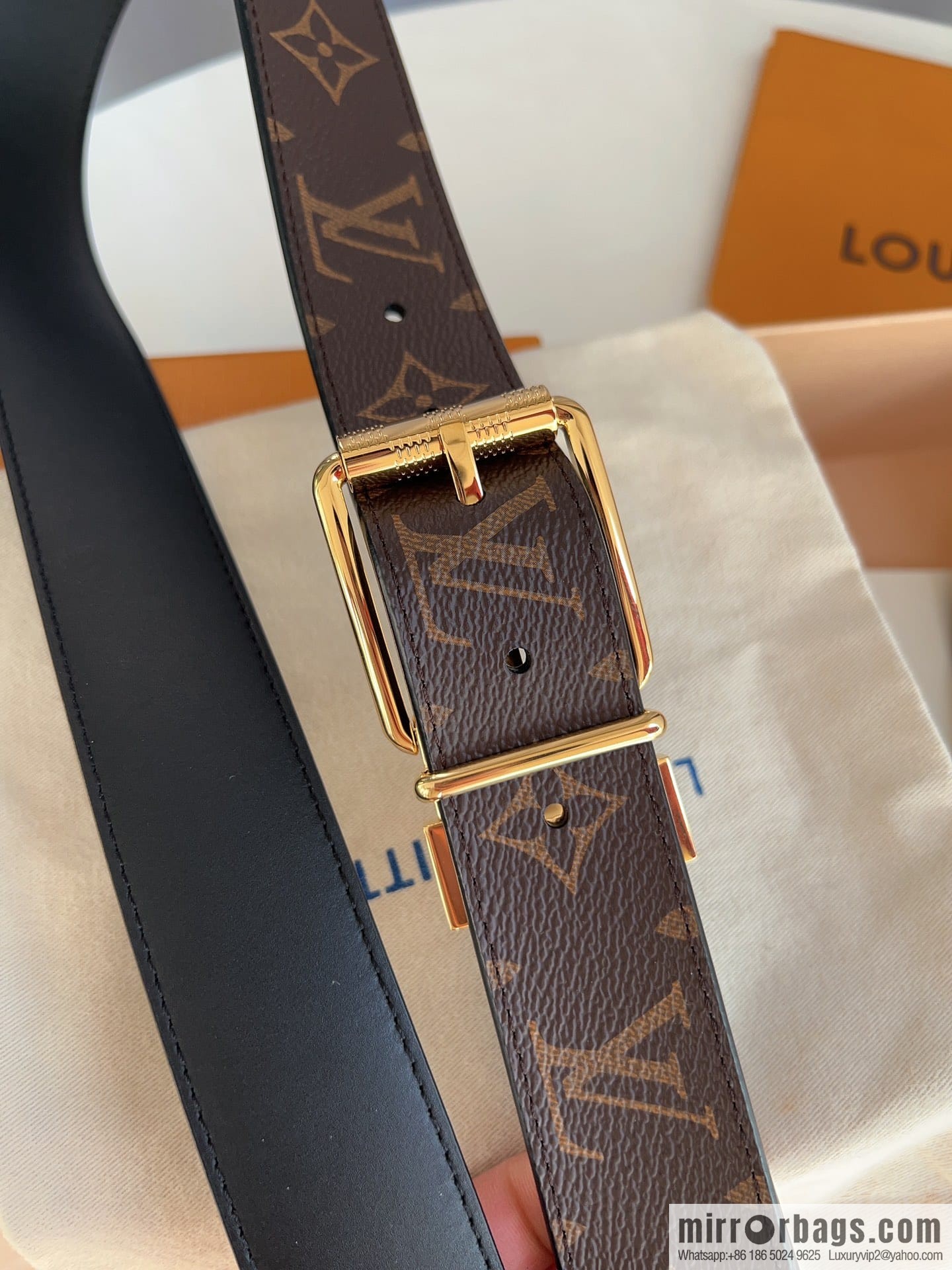 Louis Vuitton/Leather Lined Metal Buckle Damier Canvas Belt Men 35mm