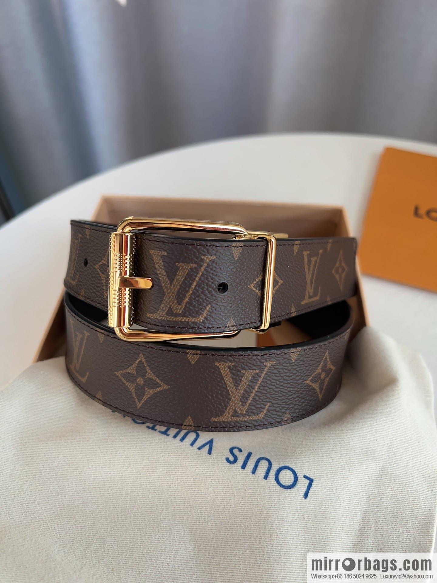 Louis Vuitton/Leather Lined Metal Buckle Damier Canvas Belt Men 35mm