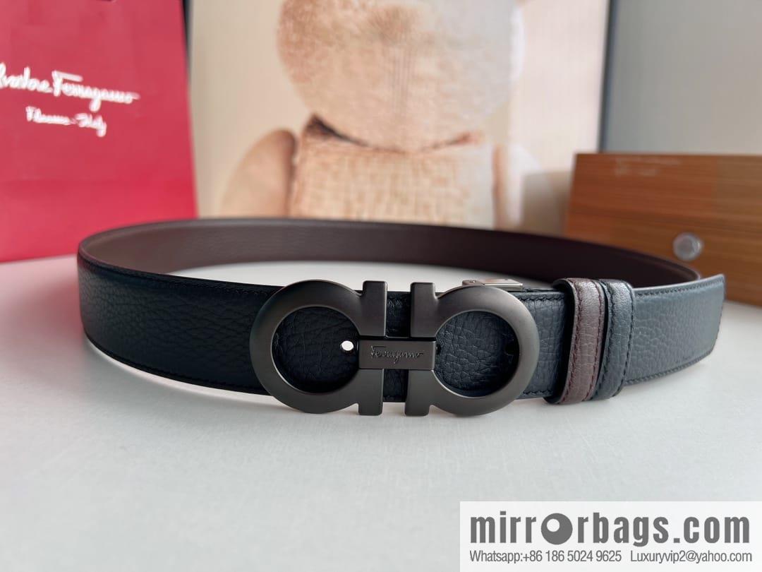 Ferragamo Ferragamo, Exquisite 8-Figure Metal Clip Buckle Men's 3.5cm Belt