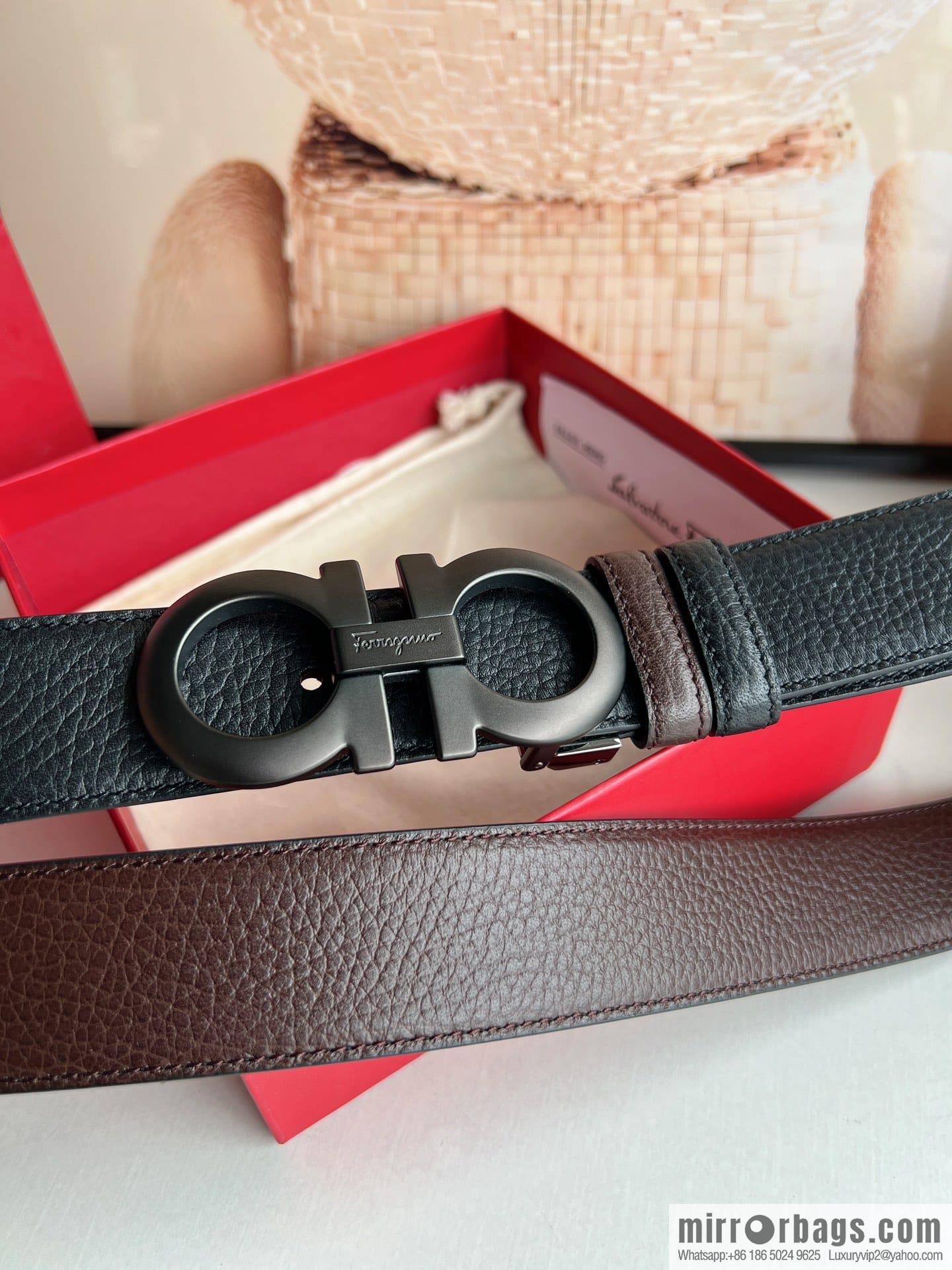 Ferragamo Ferragamo, Exquisite 8-Figure Metal Clip Buckle Men's 3.5cm Belt