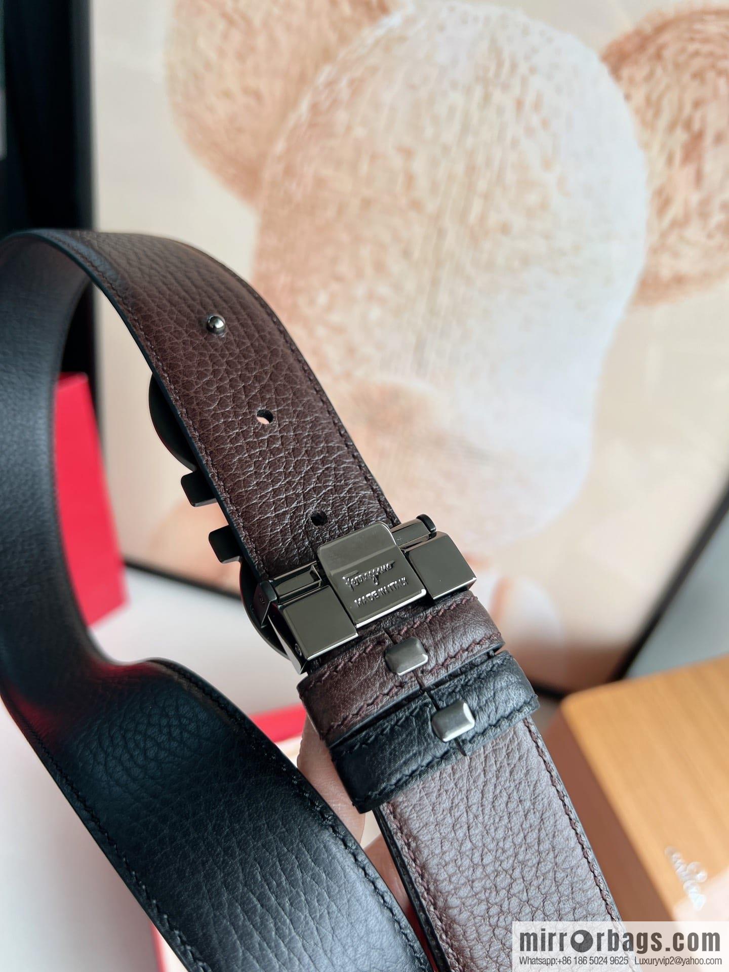 Ferragamo Ferragamo, Exquisite 8-Figure Metal Clip Buckle Men's 3.5cm Belt
