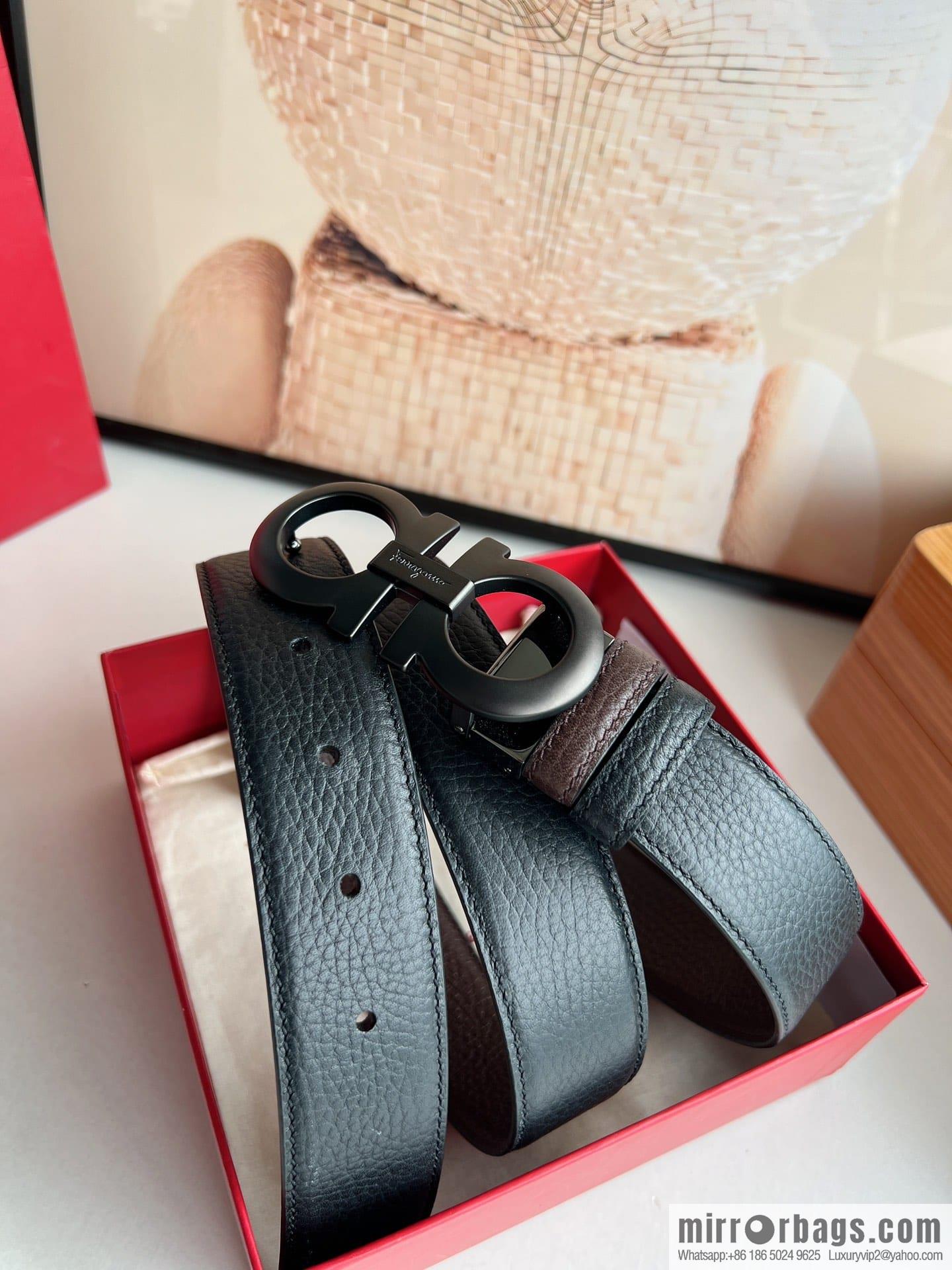 Ferragamo Ferragamo, Exquisite 8-Figure Metal Clip Buckle Men's 3.5cm Belt