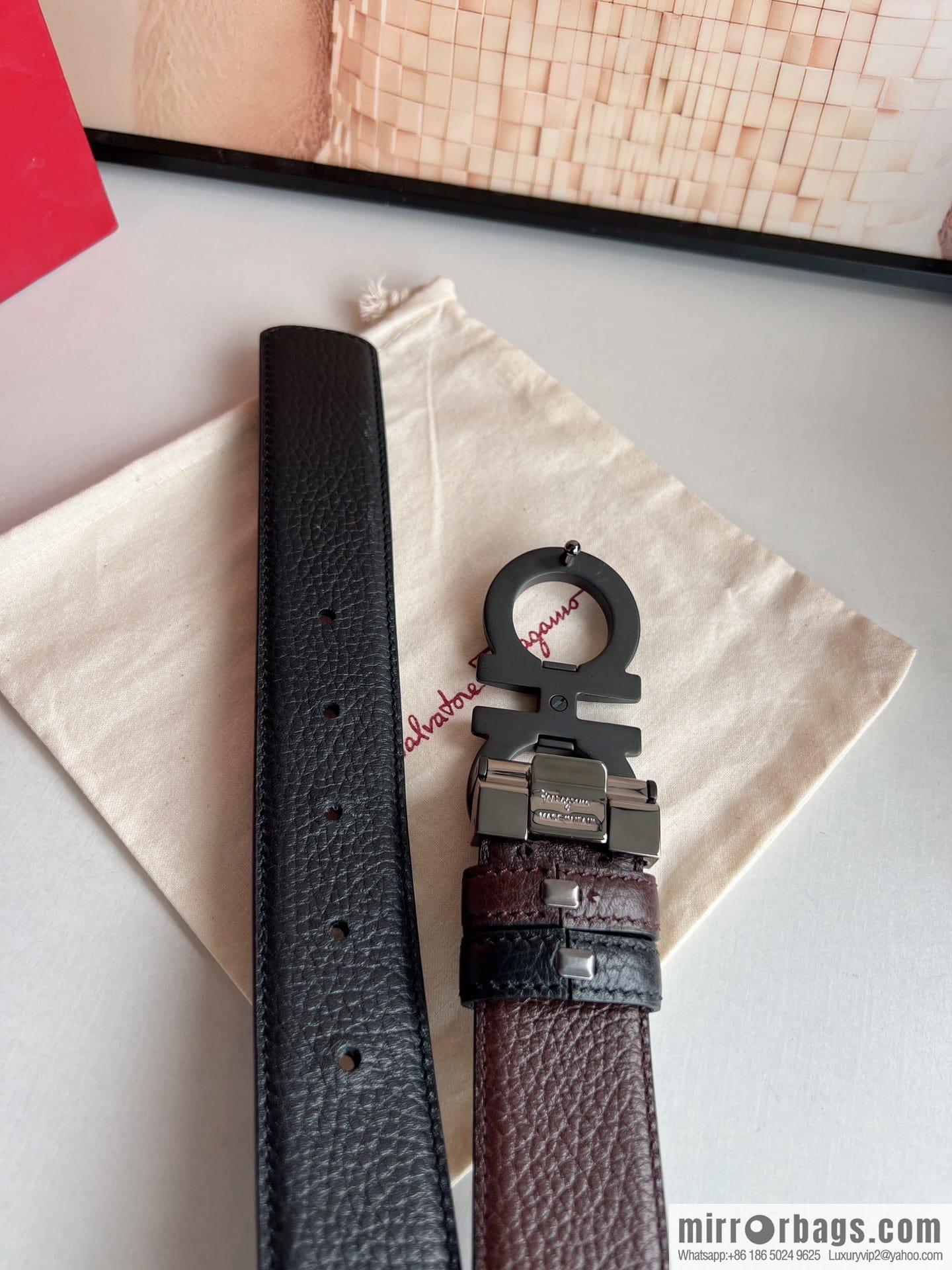Ferragamo Ferragamo, Exquisite 8-Figure Metal Clip Buckle Men's 3.5cm Belt