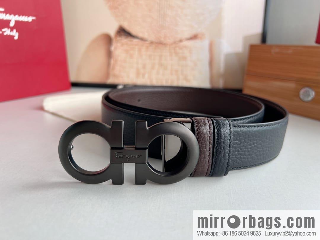 Ferragamo Ferragamo, Exquisite 8-Figure Metal Clip Buckle Men's 3.5cm Belt