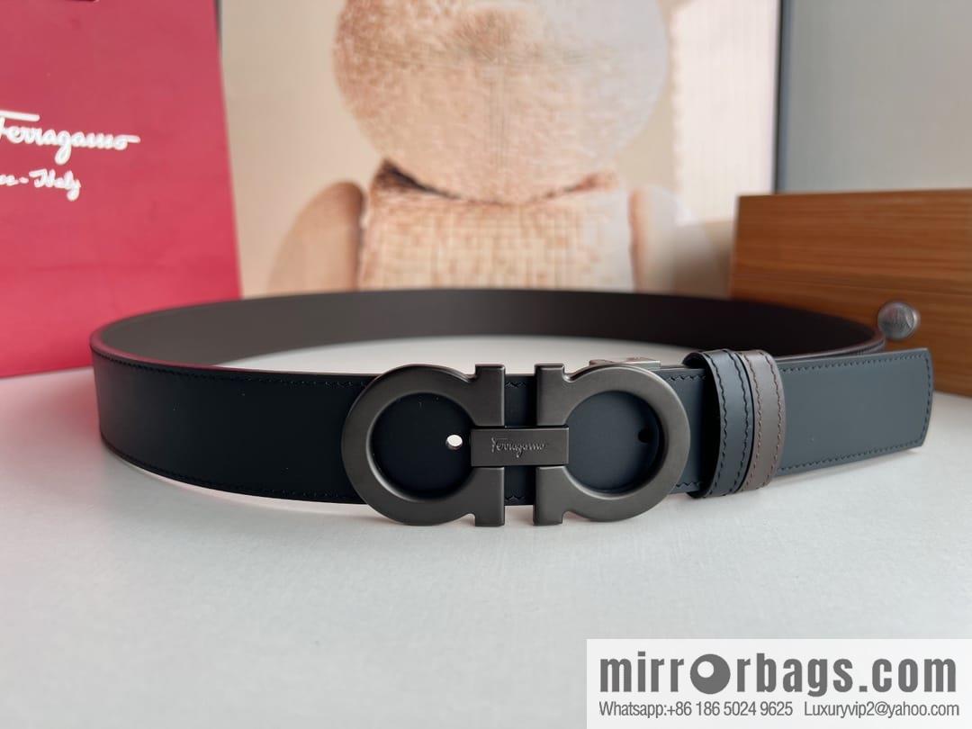 Ferragamo Ferragamo, Exquisite 8-Figure Metal Clip Buckle Men's 3.5cm Belt