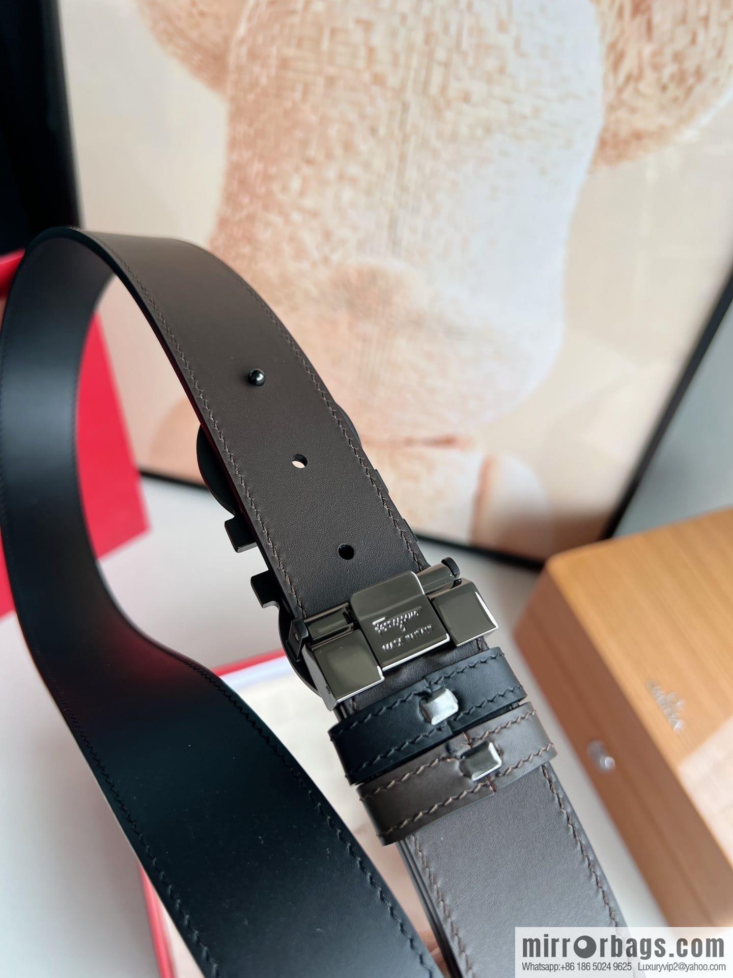 Ferragamo Ferragamo, Exquisite 8-Figure Metal Clip Buckle Men's 3.5cm Belt
