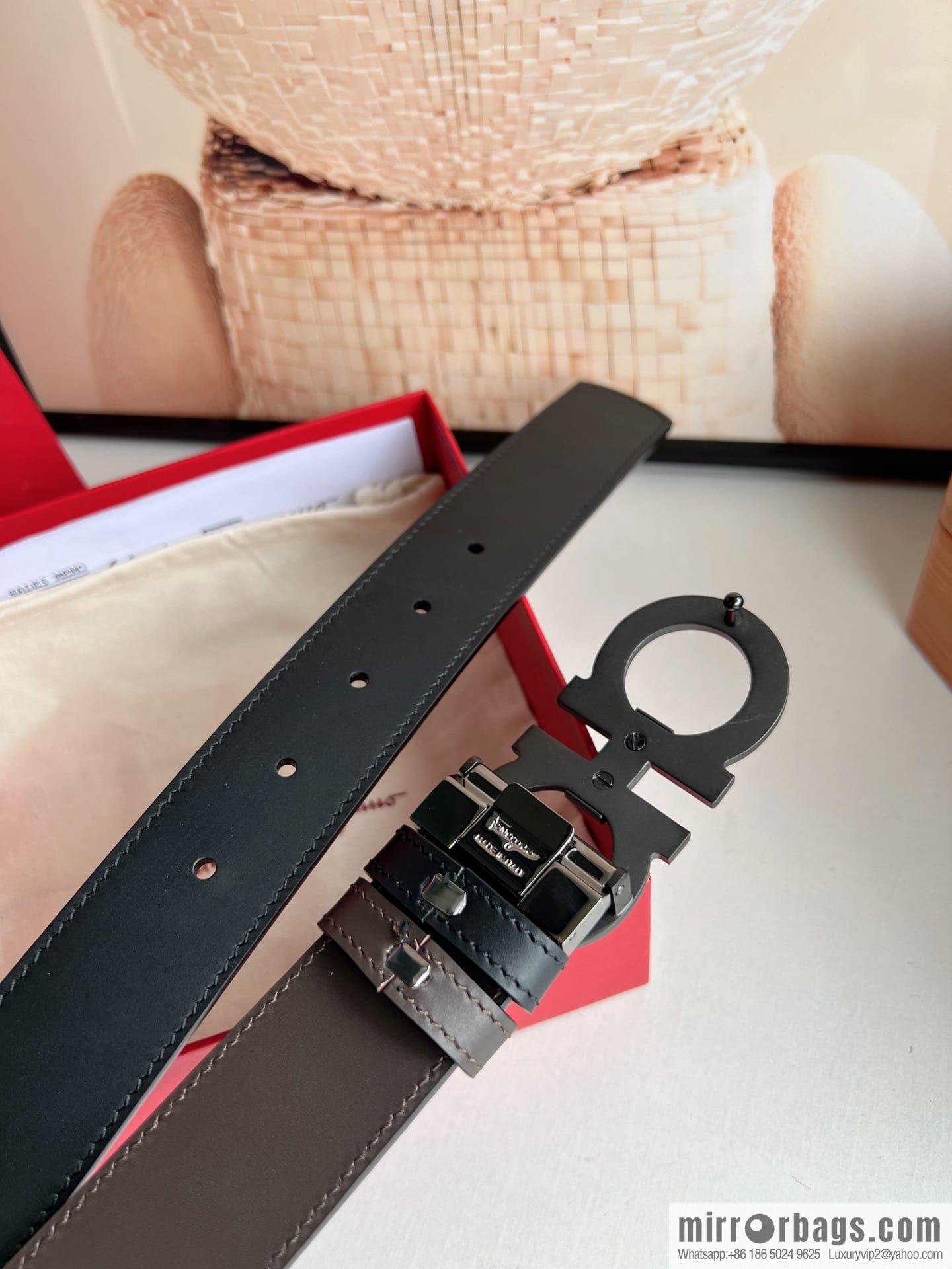 Ferragamo Ferragamo, Exquisite 8-Figure Metal Clip Buckle Men's 3.5cm Belt