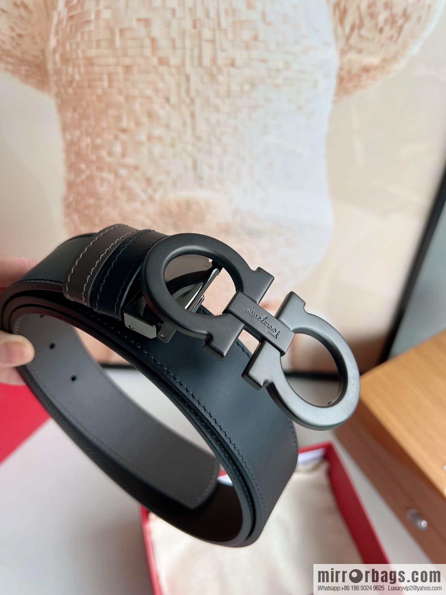 Ferragamo Ferragamo, Exquisite 8-Figure Metal Clip Buckle Men's 3.5cm Belt