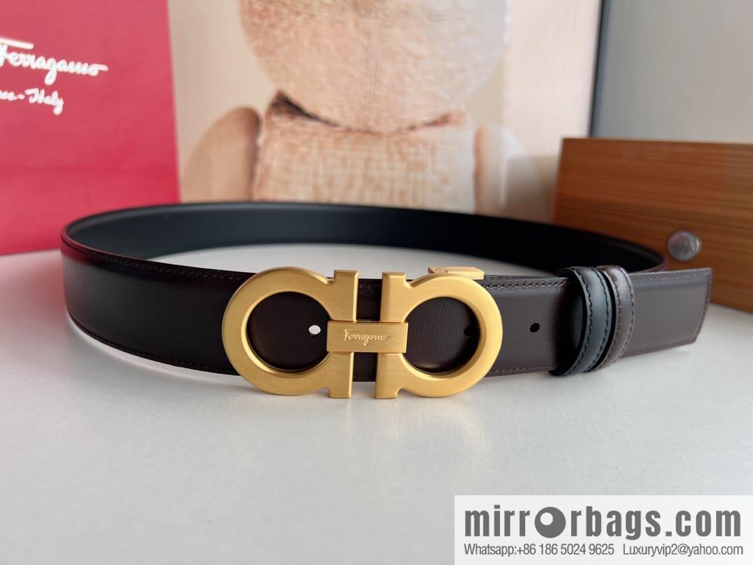 Ferragamo Ferragamo, Exquisite 8-Figure Metal Clip Buckle Men's 3.5cm Belt